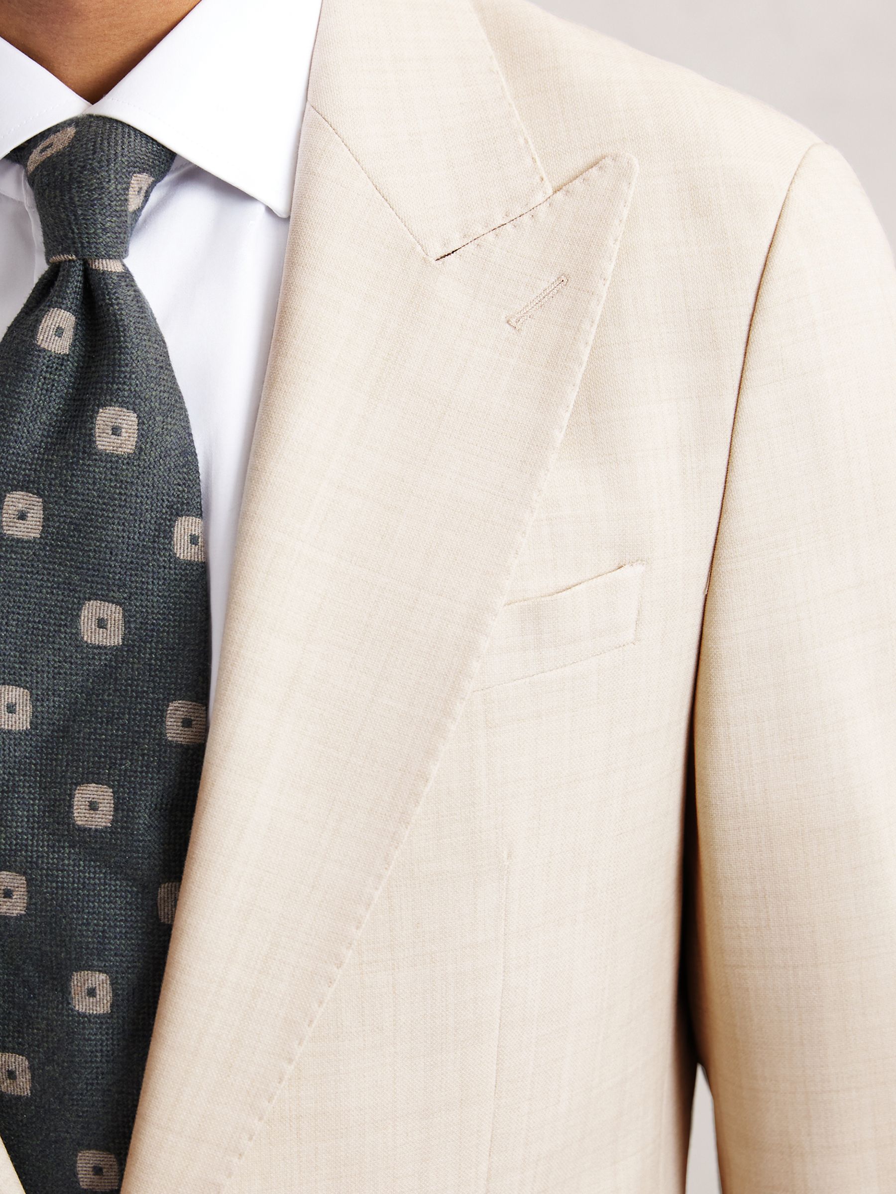 Single-Breasted Textured Suit Blazer Slim-Fit With Wool in Stone