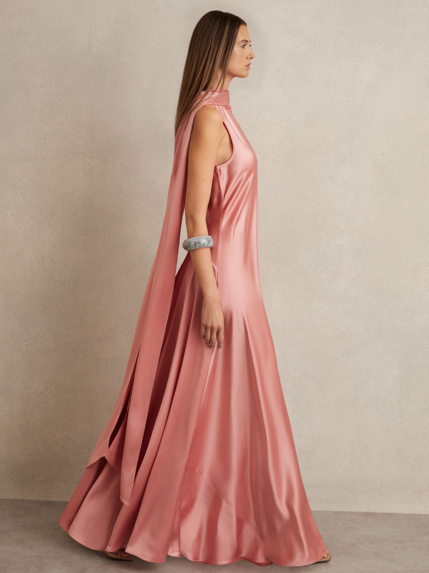 Petite Satin Cape Maxi Dress in Pink