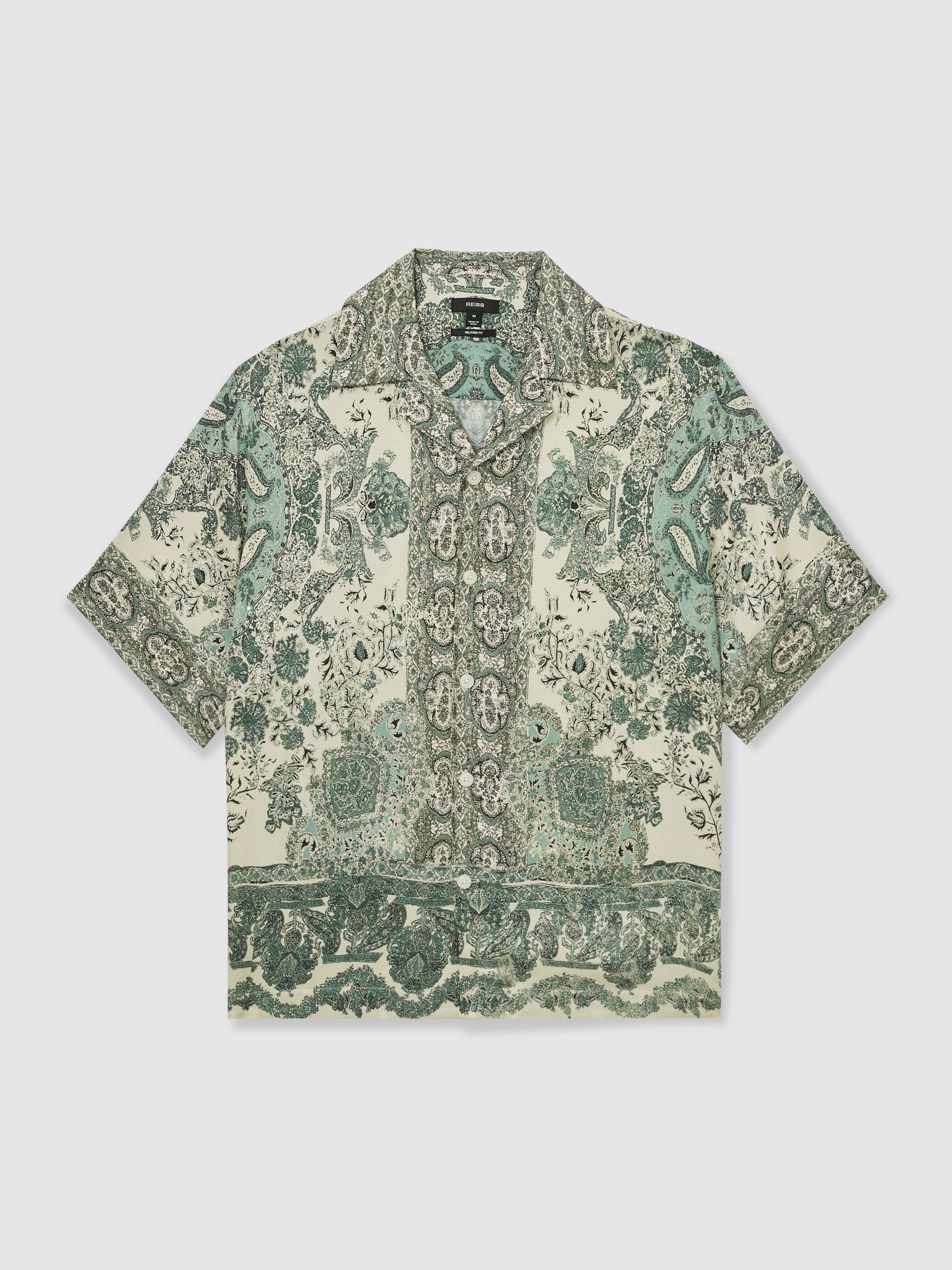 Paisley-Print Cuban-Collar Shirt in Green