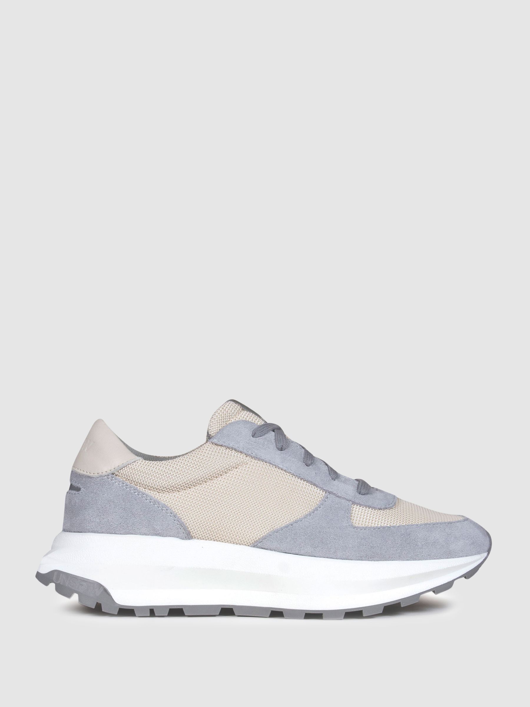 Unseen Footwear Suede Mesh Trinity Trainers in Grey/White