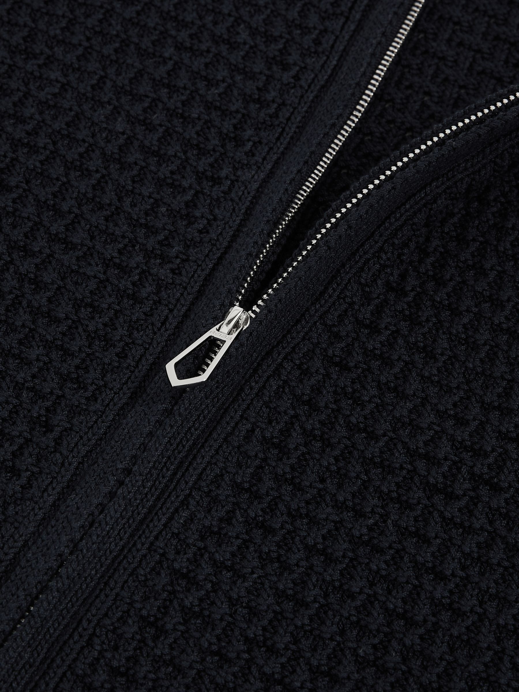 Textured-Knit Zip-Through Shirt in Navy