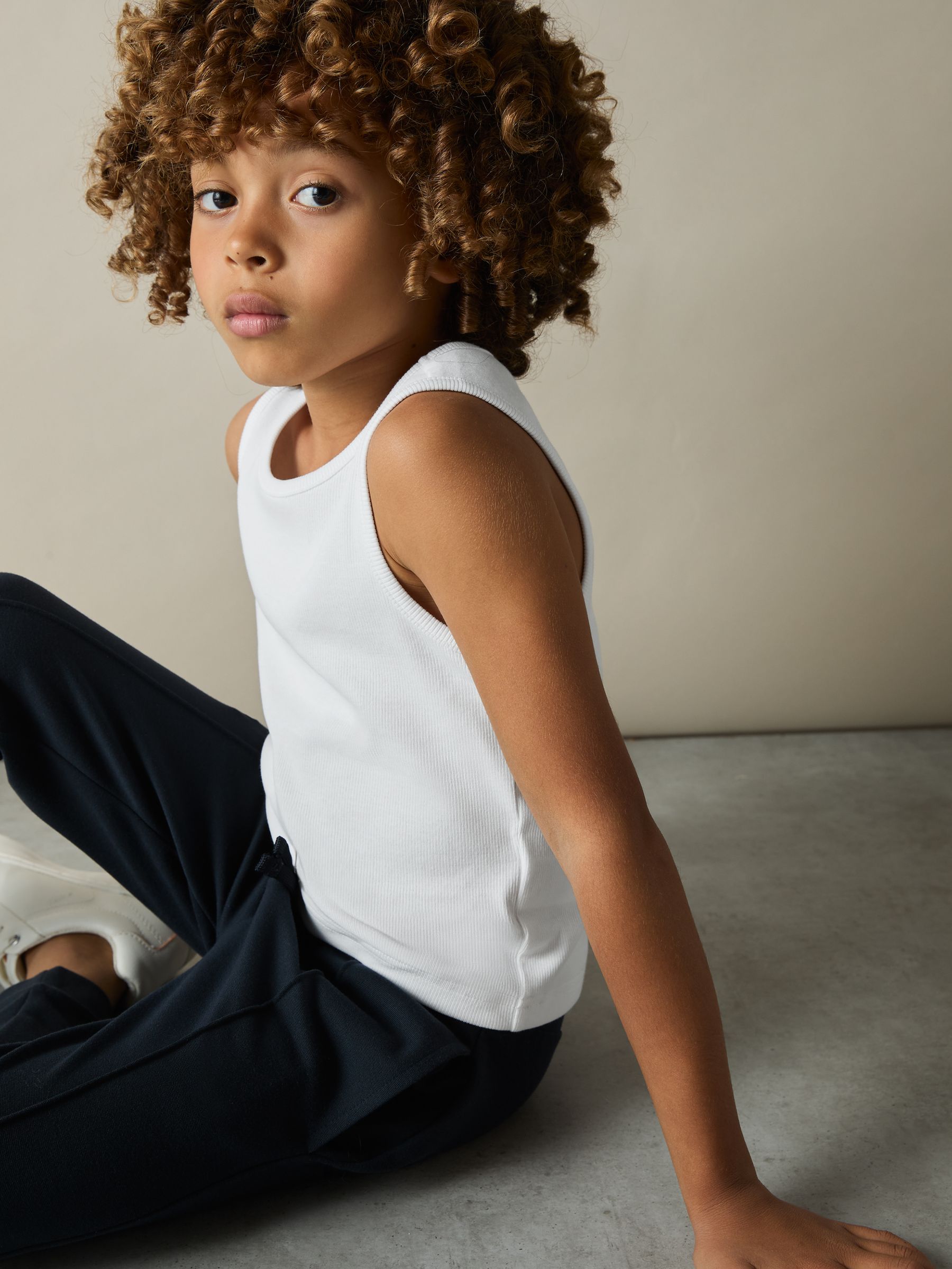 9-13 yrs Cotton Stretch Ribbed Vest 3 Pack in White