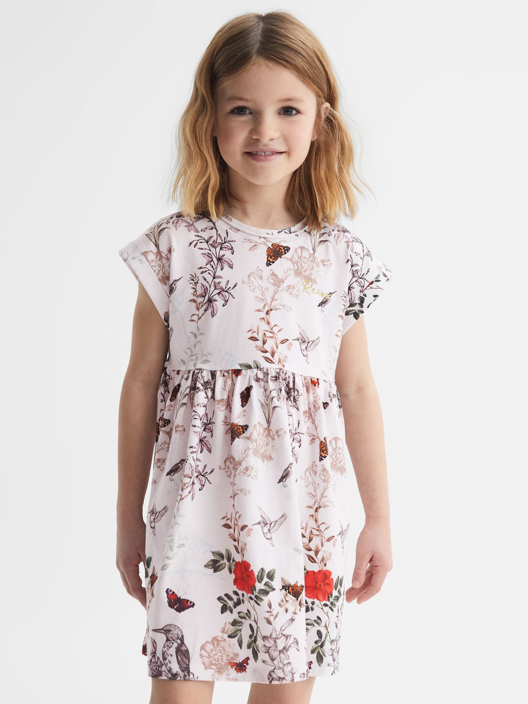 4-9 yrs Floral Print Jersey Dress in Pale Pink