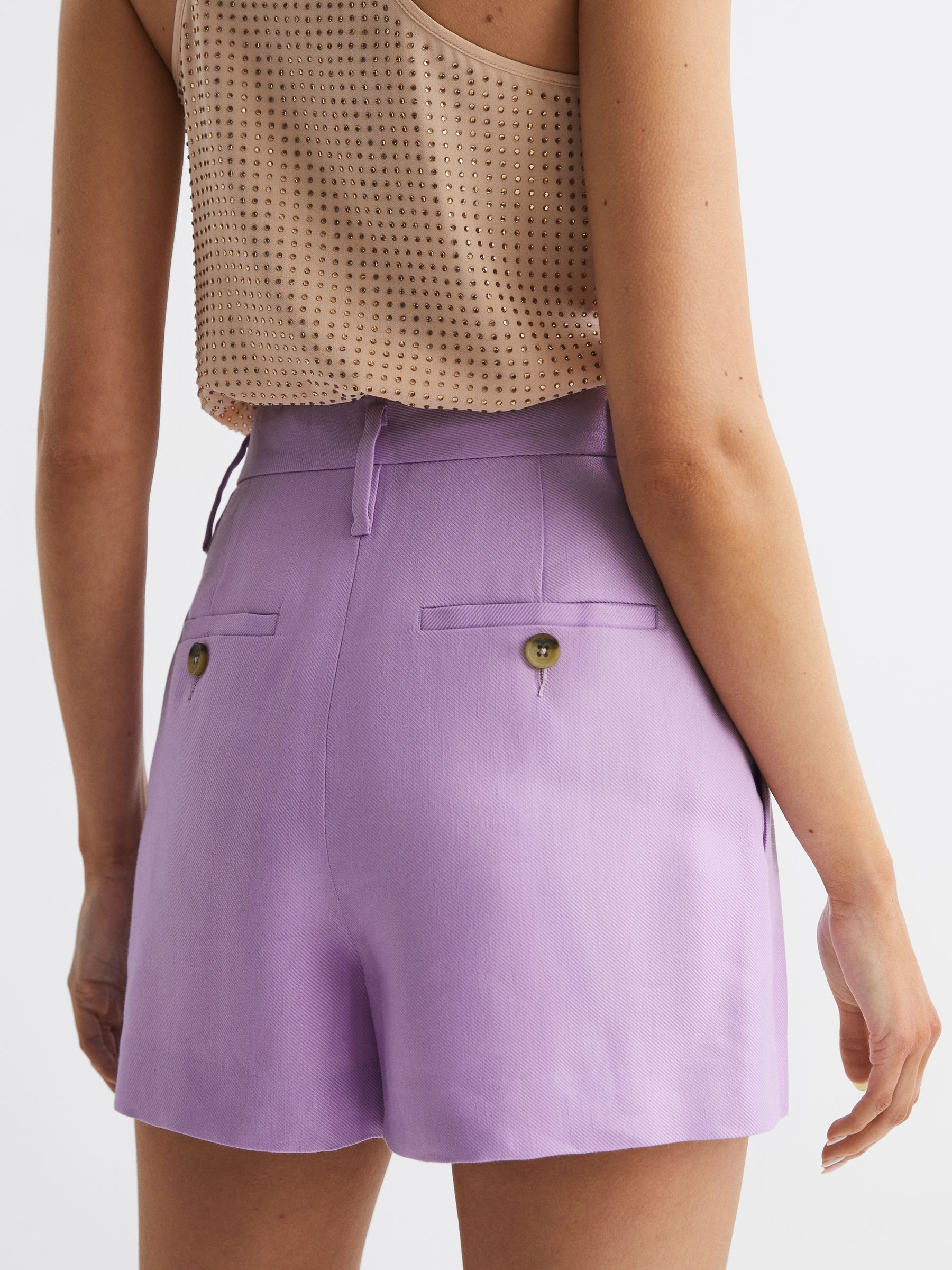 Linen Pleat Front Shorts in Lilac