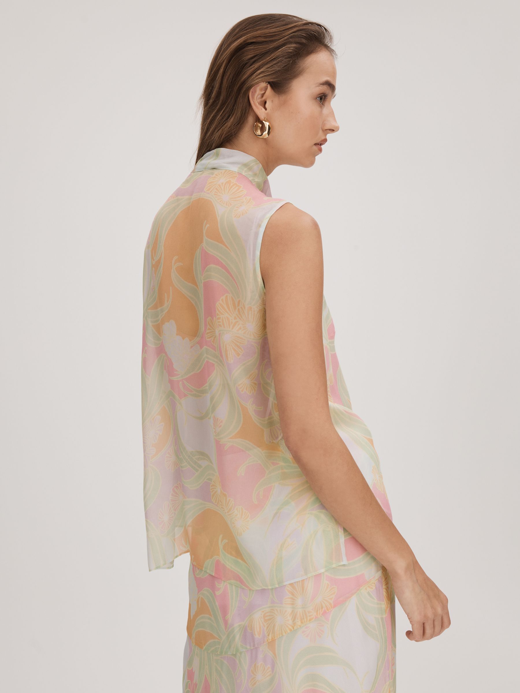 Florere Printed Tie Neck Top in Multi