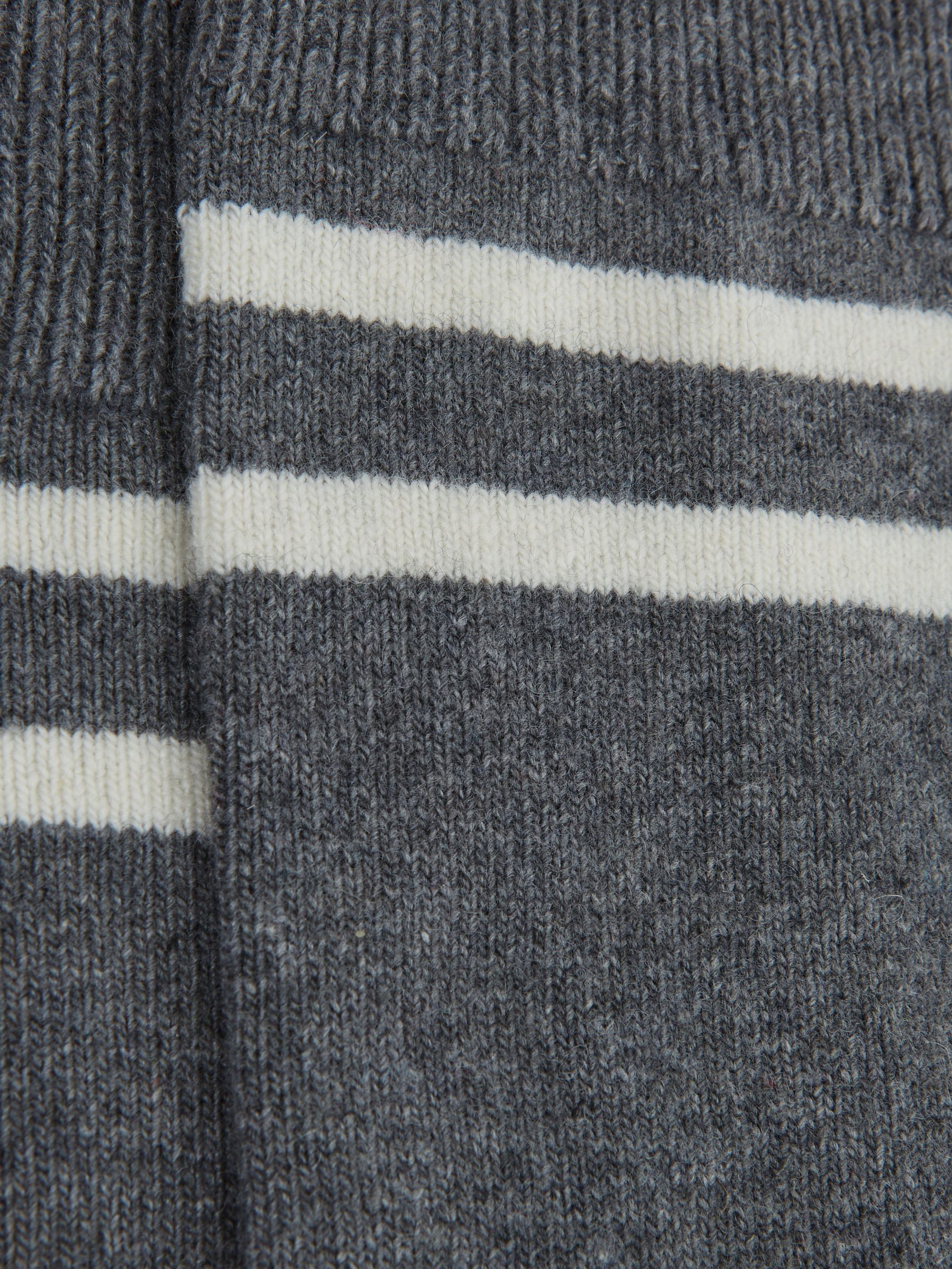 Wool Blend Striped Crew Socks in Grey Melange