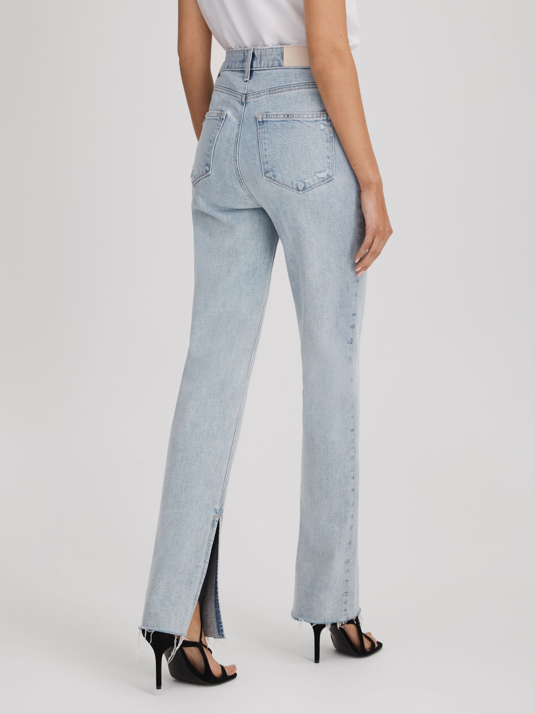 Paige Straight Leg Split Hem Jeans in Gianna Blue