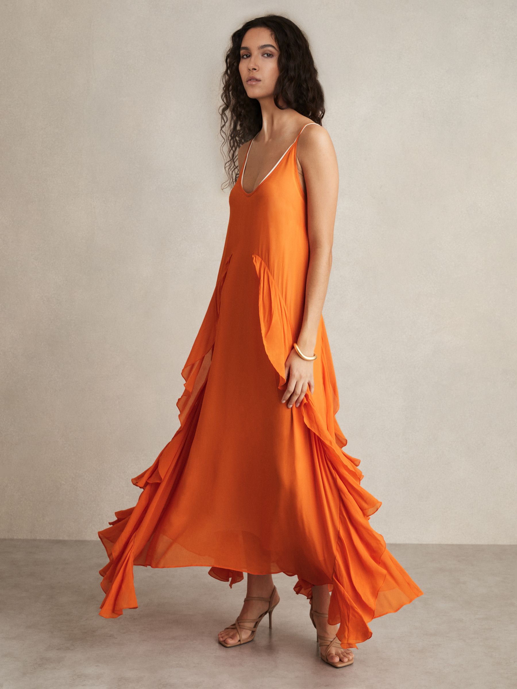 Ruffle Detail Maxi Dress in Orange