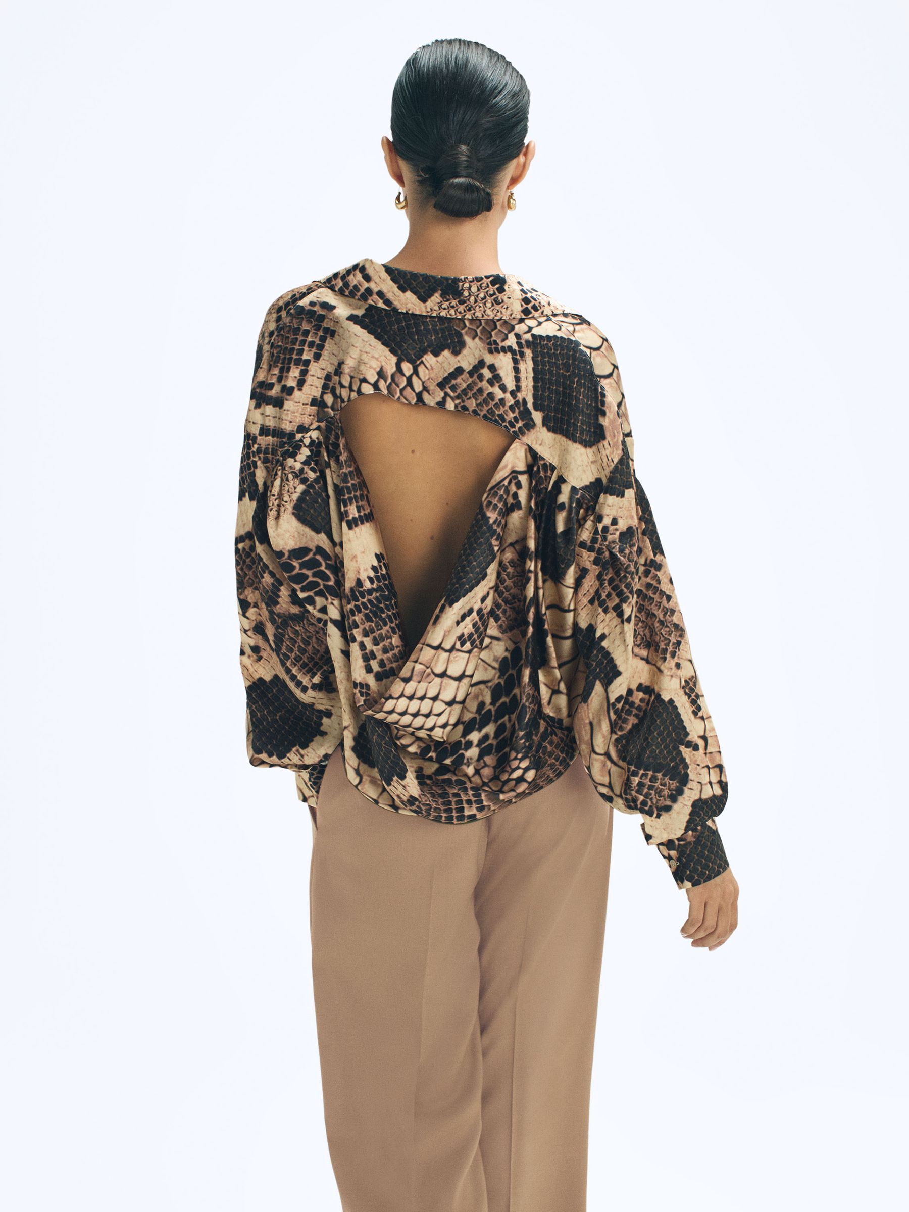 Silk Snake Print Drape Back Shirt in Snake