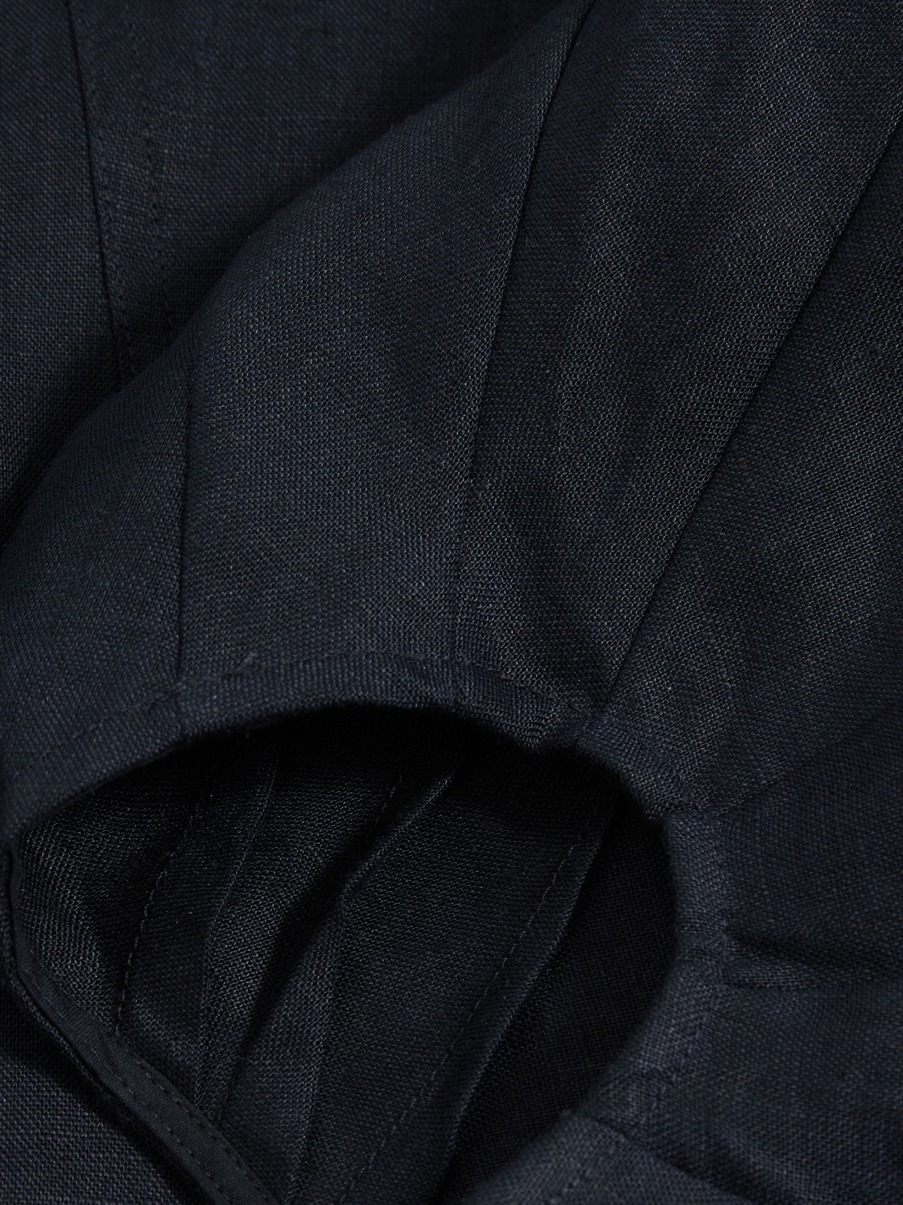 Linen Balloon-Sleeve Top in Navy