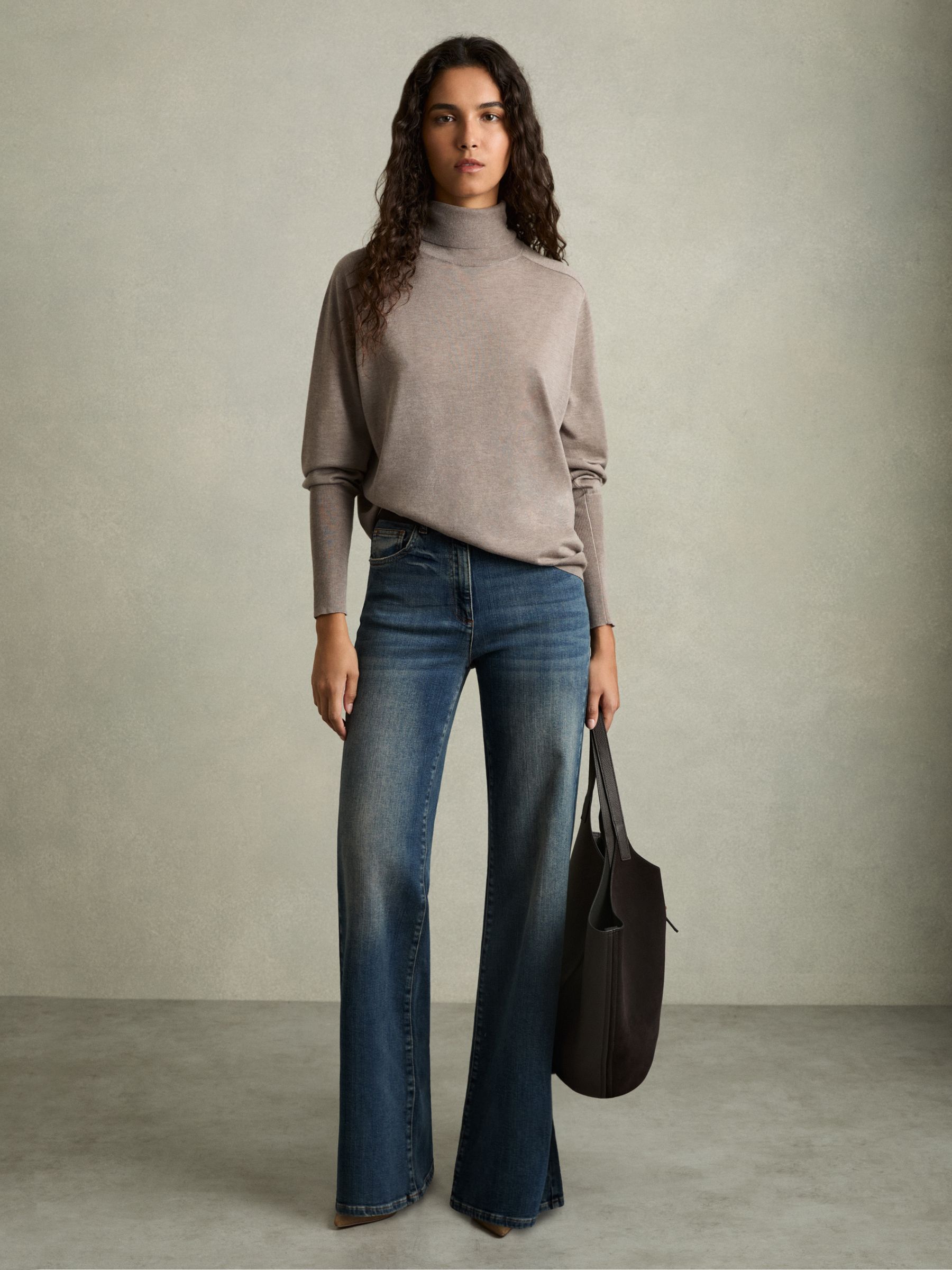 Roll-Neck Jumper With Cashmere in Mink