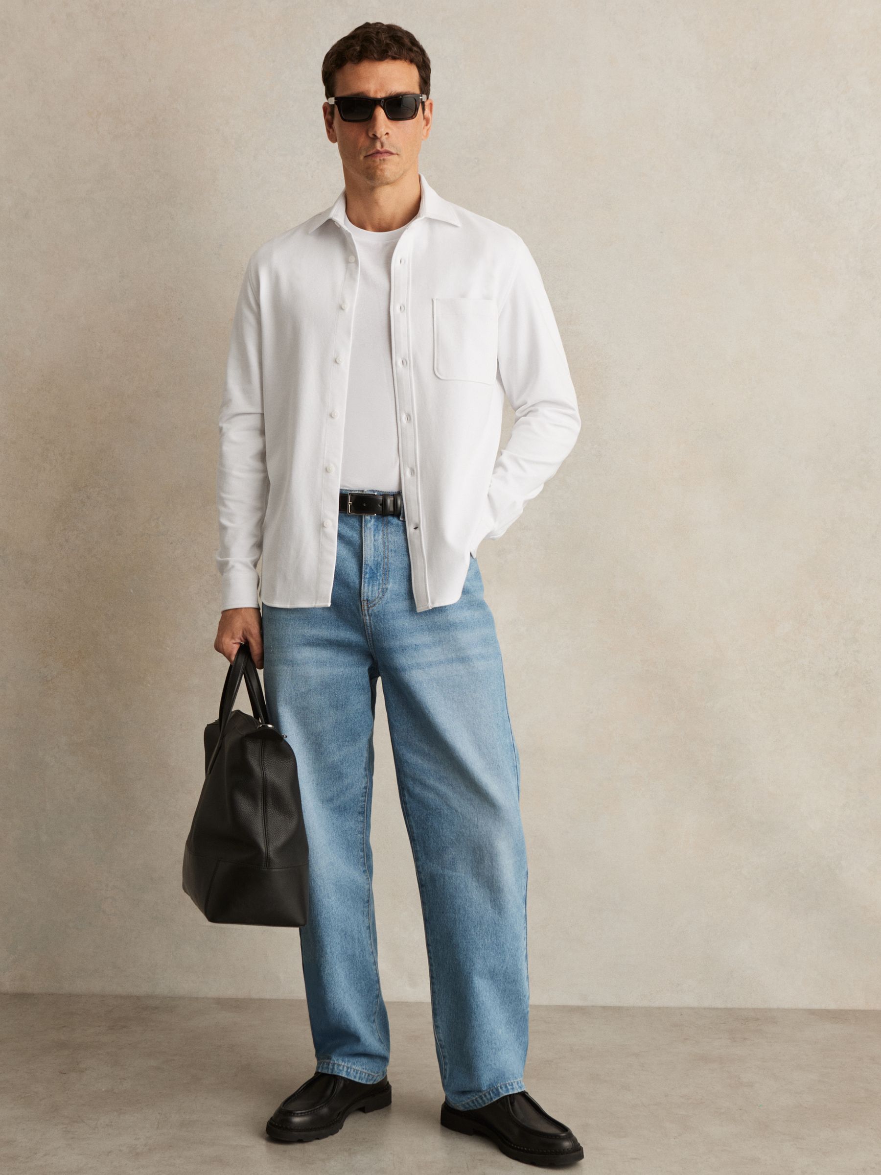 Cotton-Twill Cutaway-Collar Overshirt in White