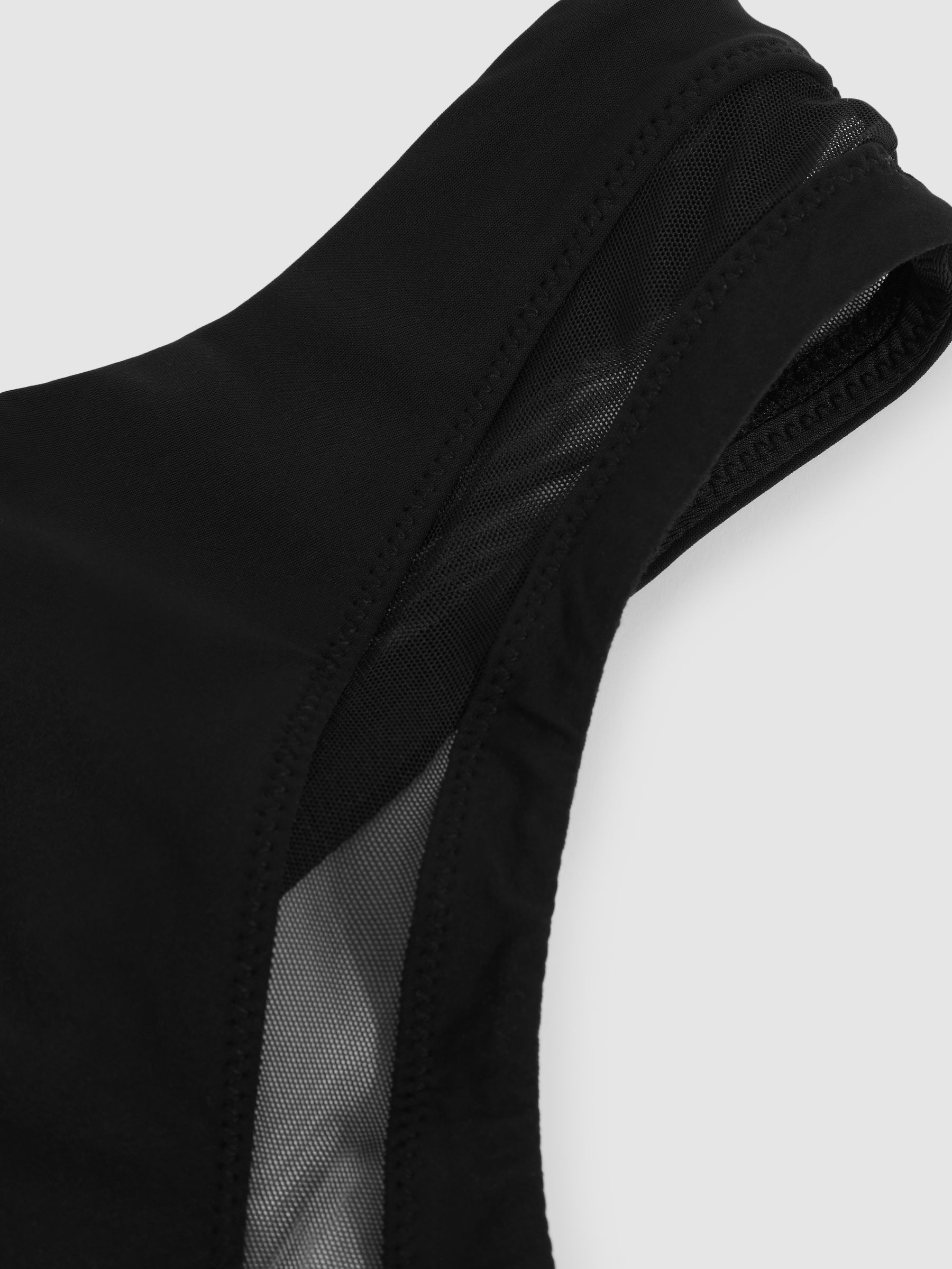 One Shoulder Mesh Panel Swimsuit in Black