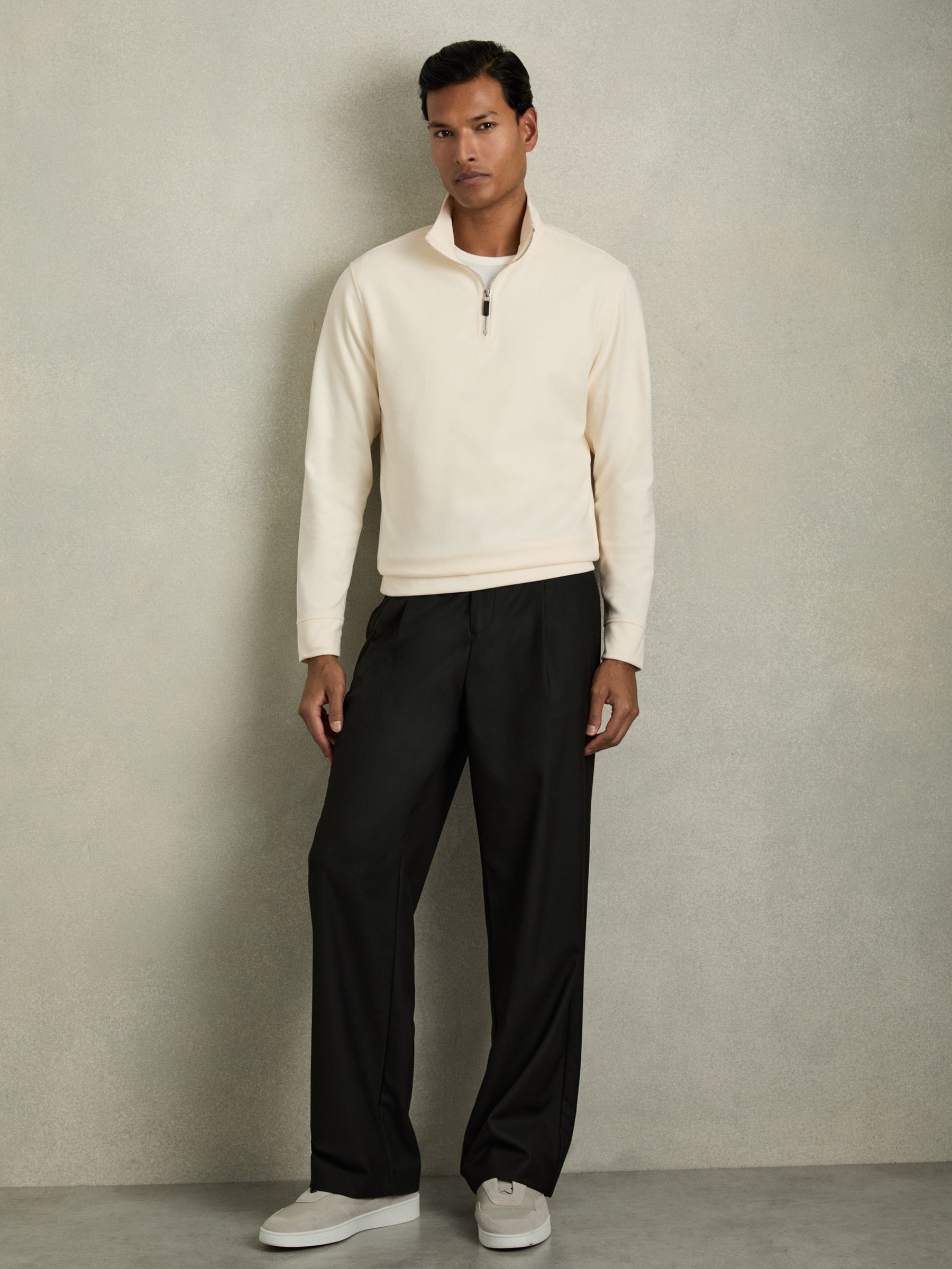 Brushed-Corduroy Half-Zip Jumper in Off White
