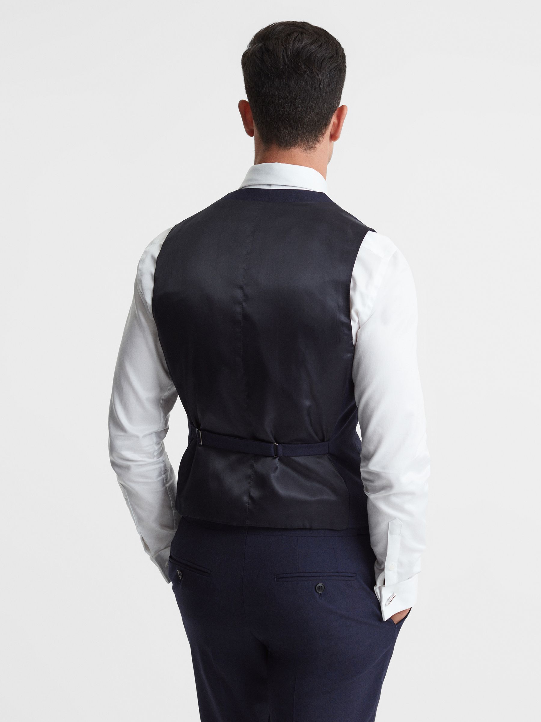 Classic Slim Fit Wool Horseshoe Waistcoat in Navy