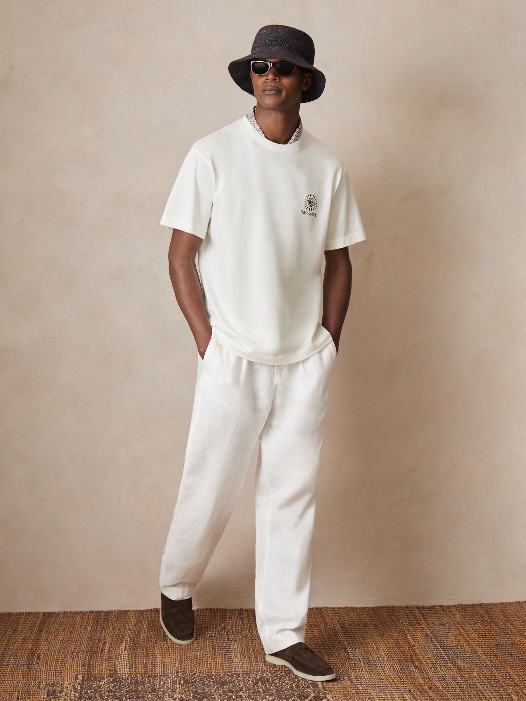 Reiss | Ché Cotton Palm-Tree T-Shirt in White