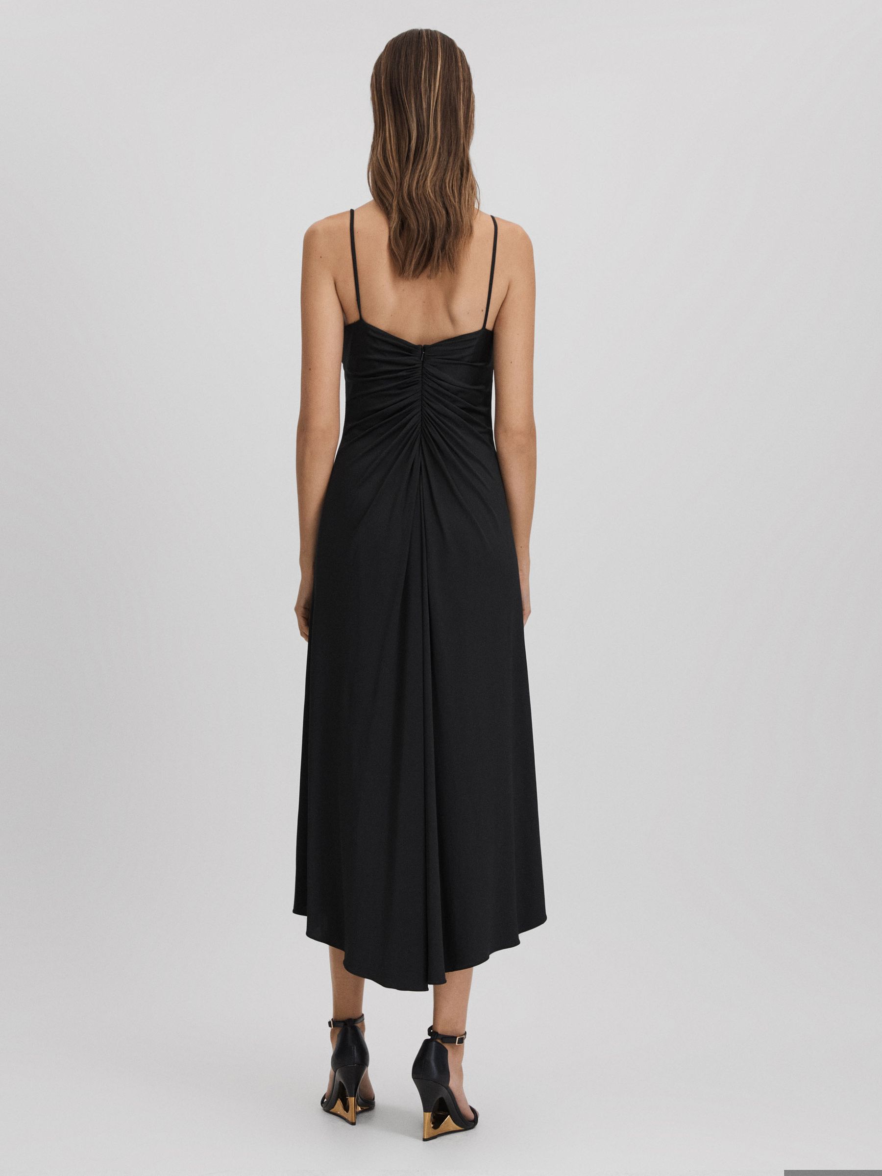 Halston Ruched Jersey Midi Dress in Black