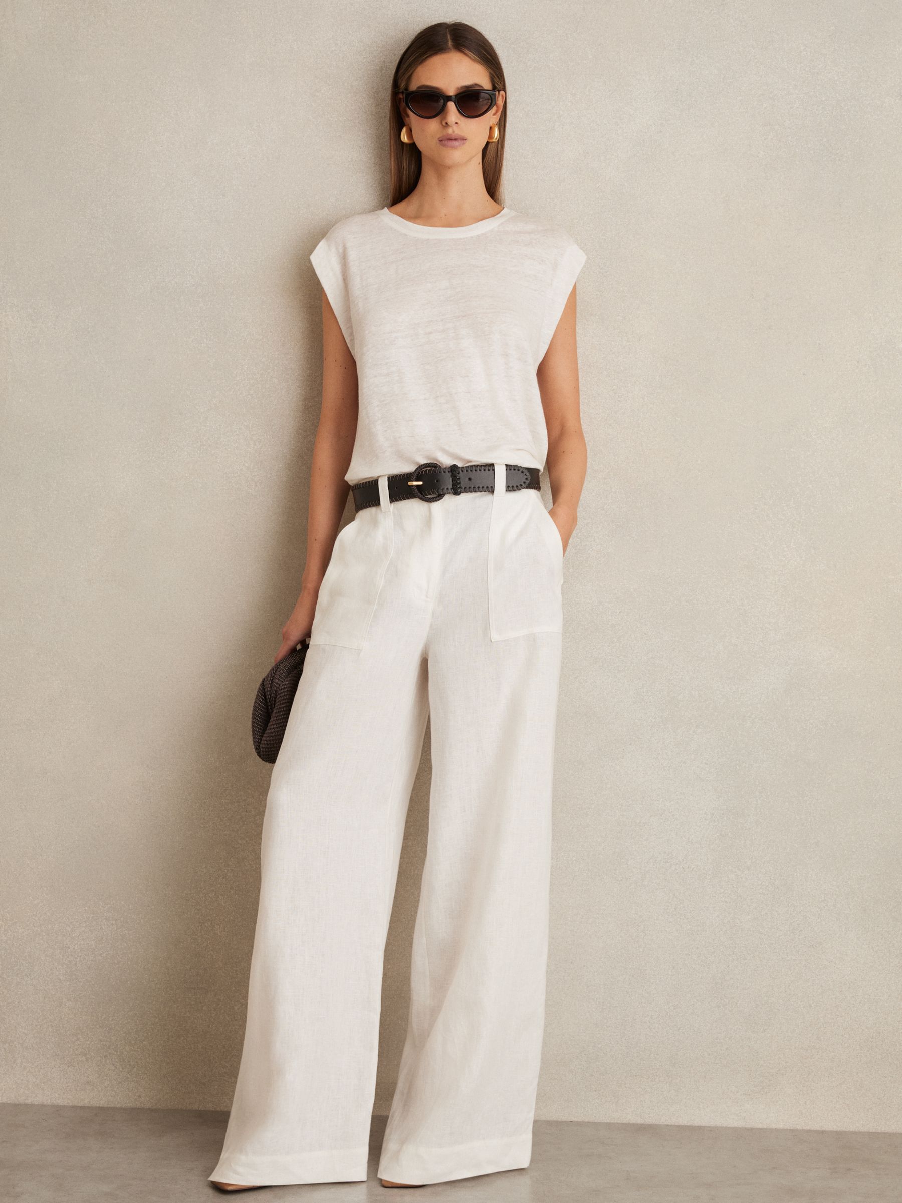 Linen Cap-Sleeve T-Shirt in White