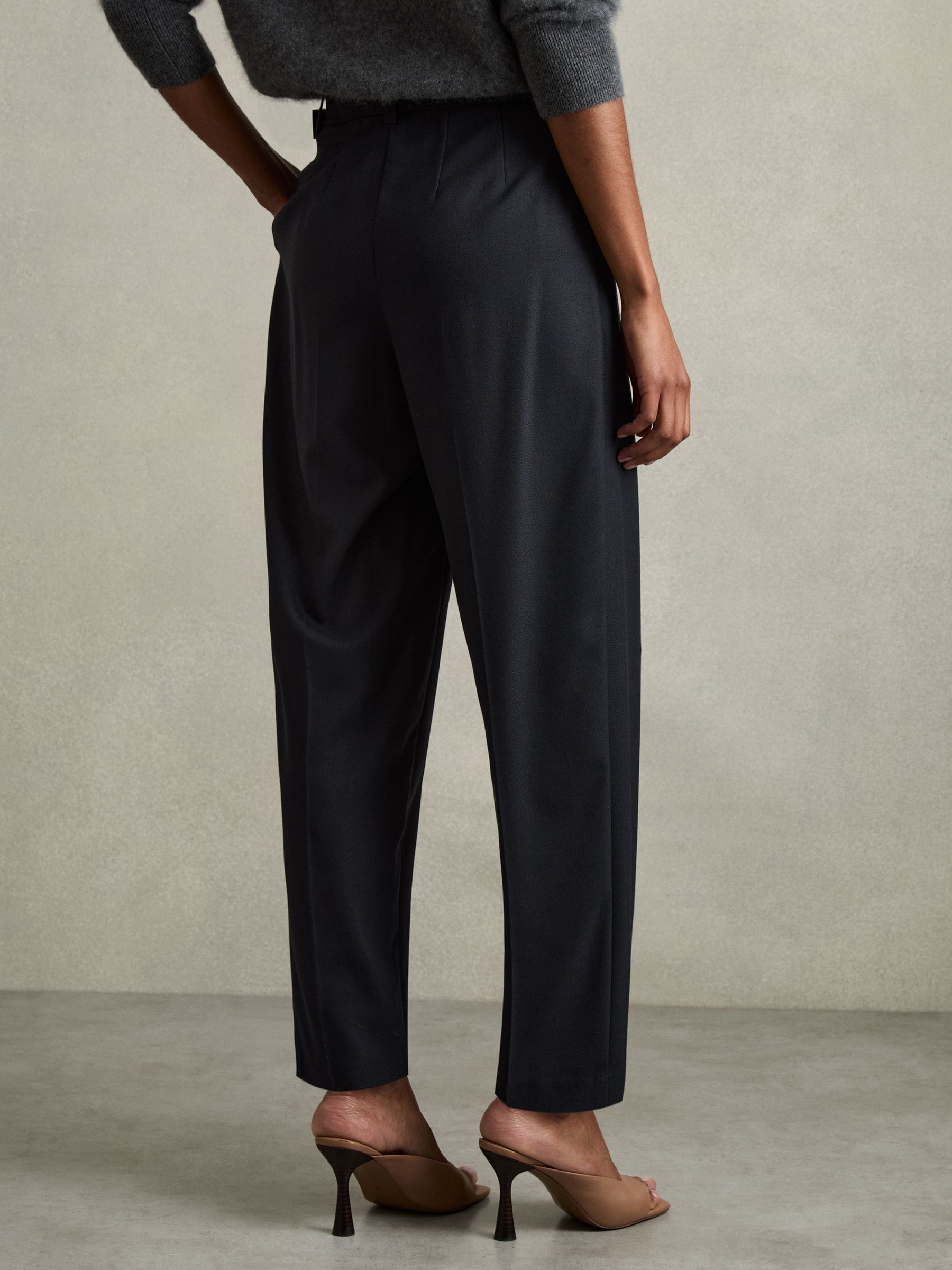 Tapered Belted Trousers in Navy