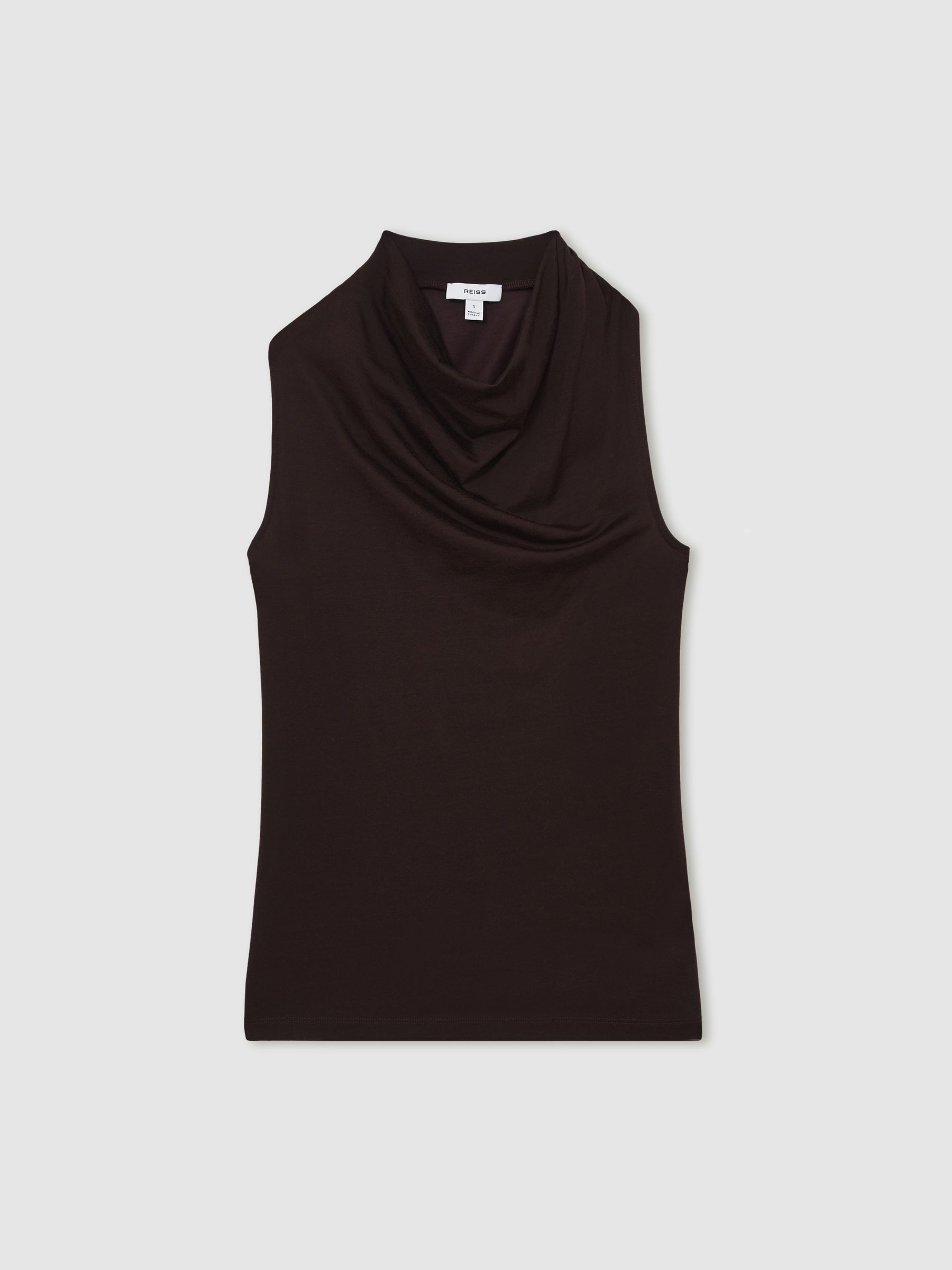 Cotton-Blend Cowl-Neck Sleeveless Top in Plum Purple