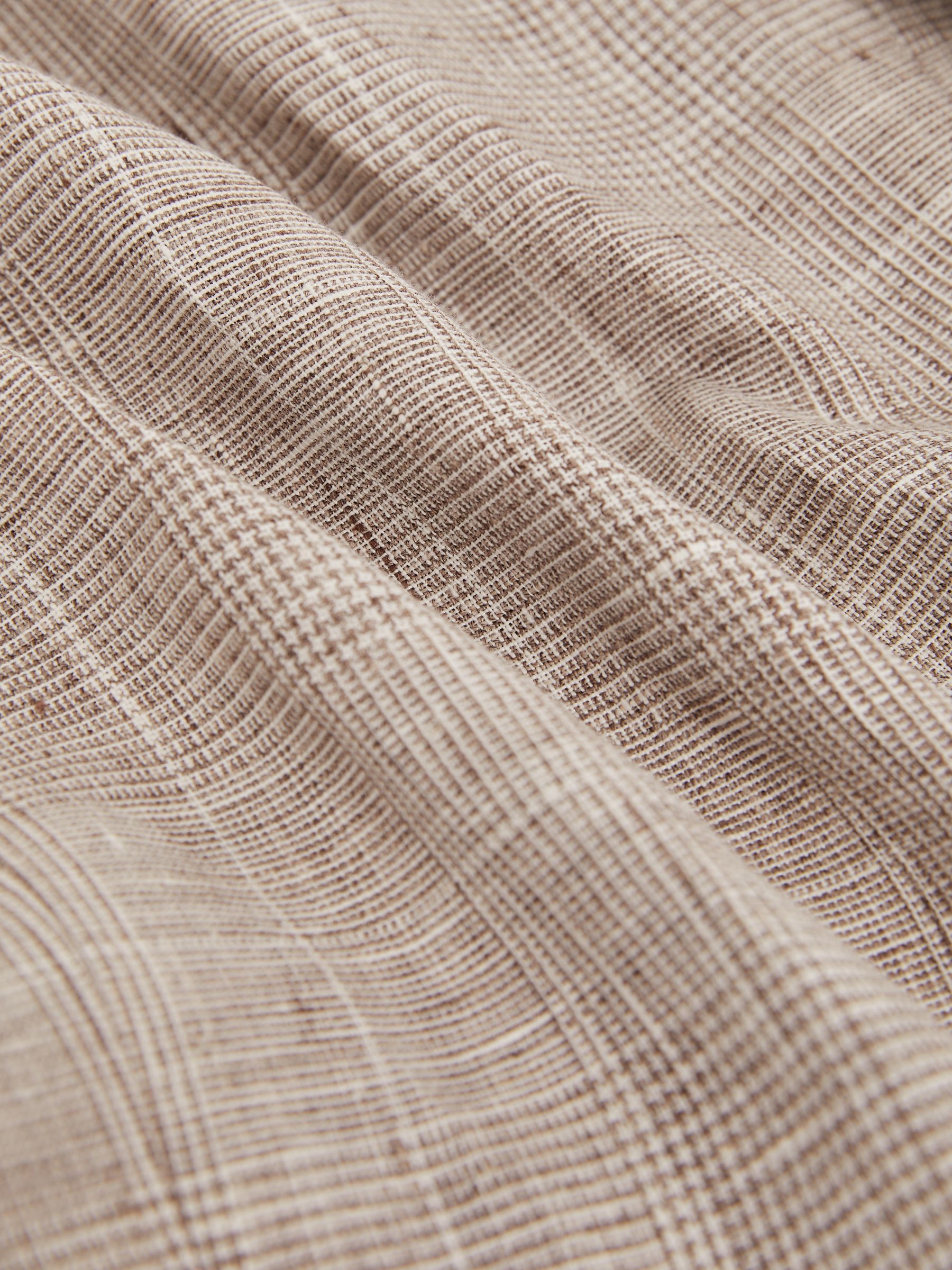 Slim Fit Linen Single Breasted Check Suit Blazer in Oatmeal