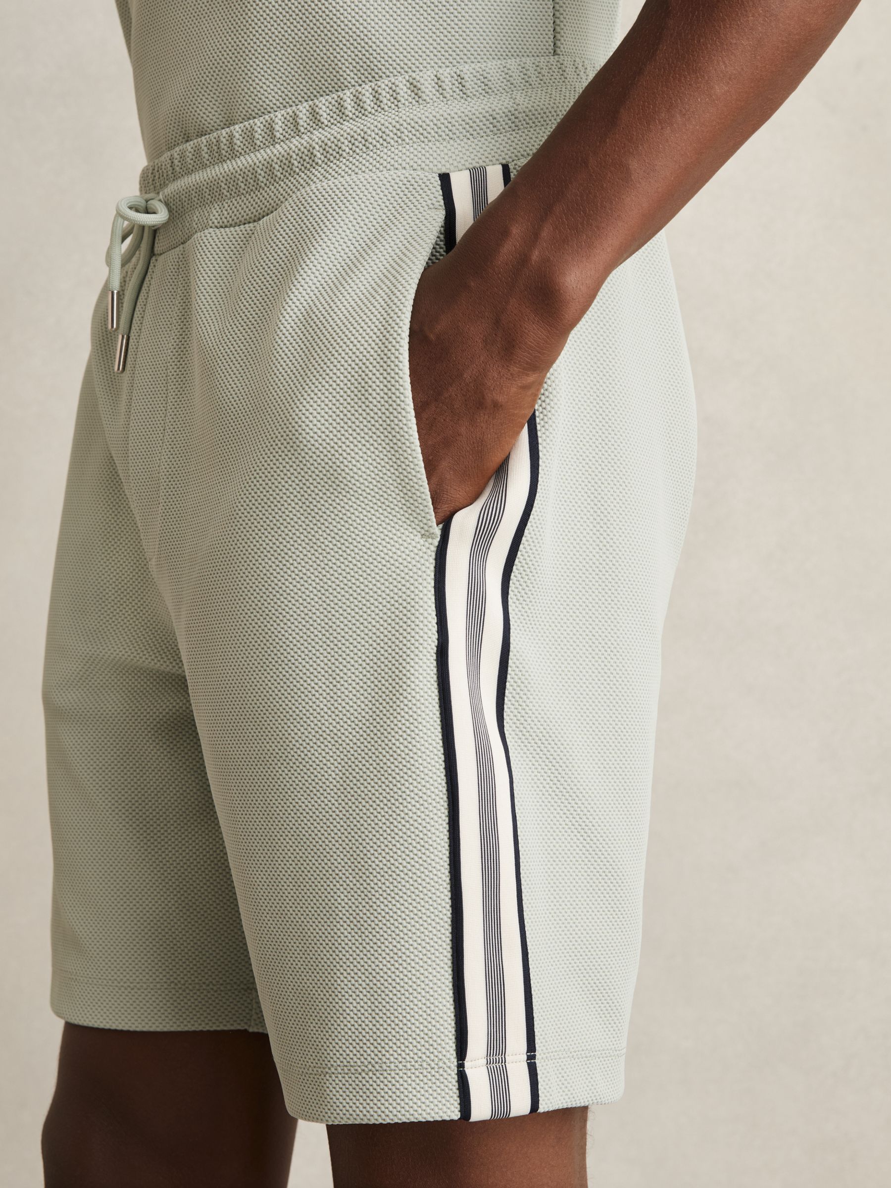 Textured Tape Drawstring Shorts in Sage Green