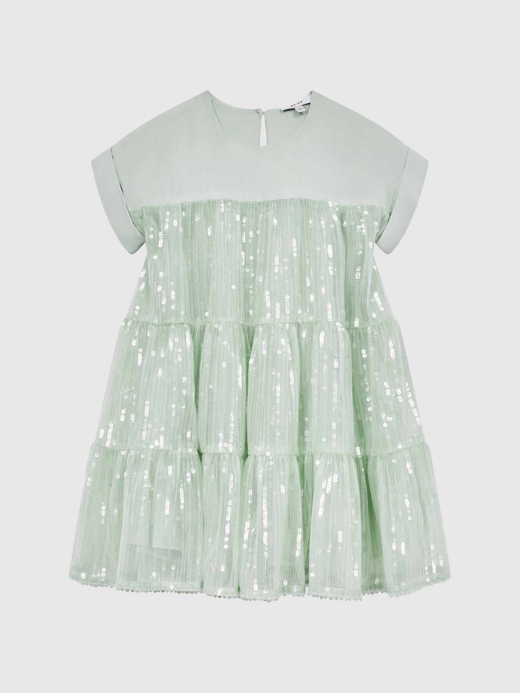 9-12 yrs Sequin Tiered Dress in Sage