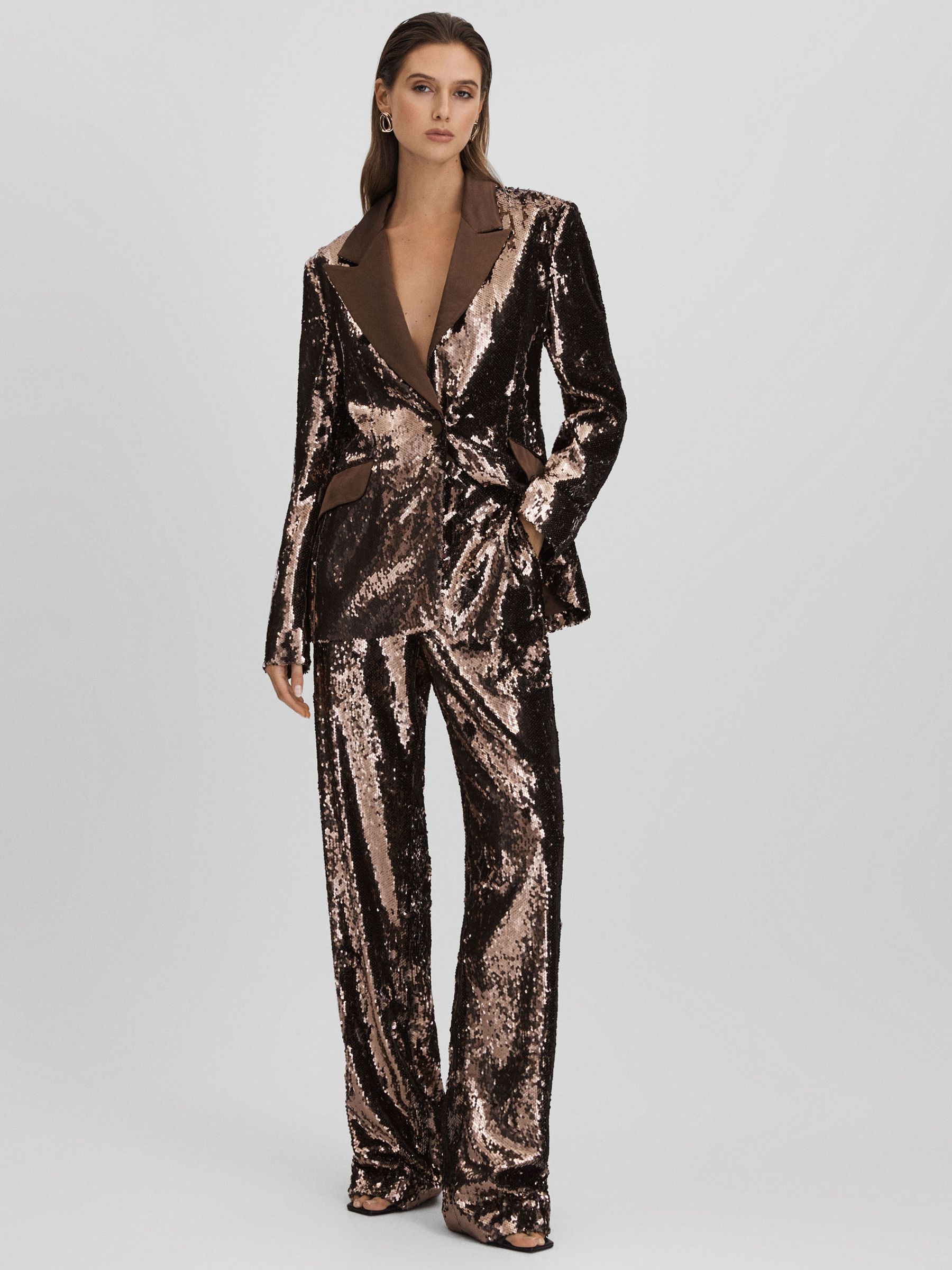 Halston Tailored Sequin Single Breasted Blazer in Java