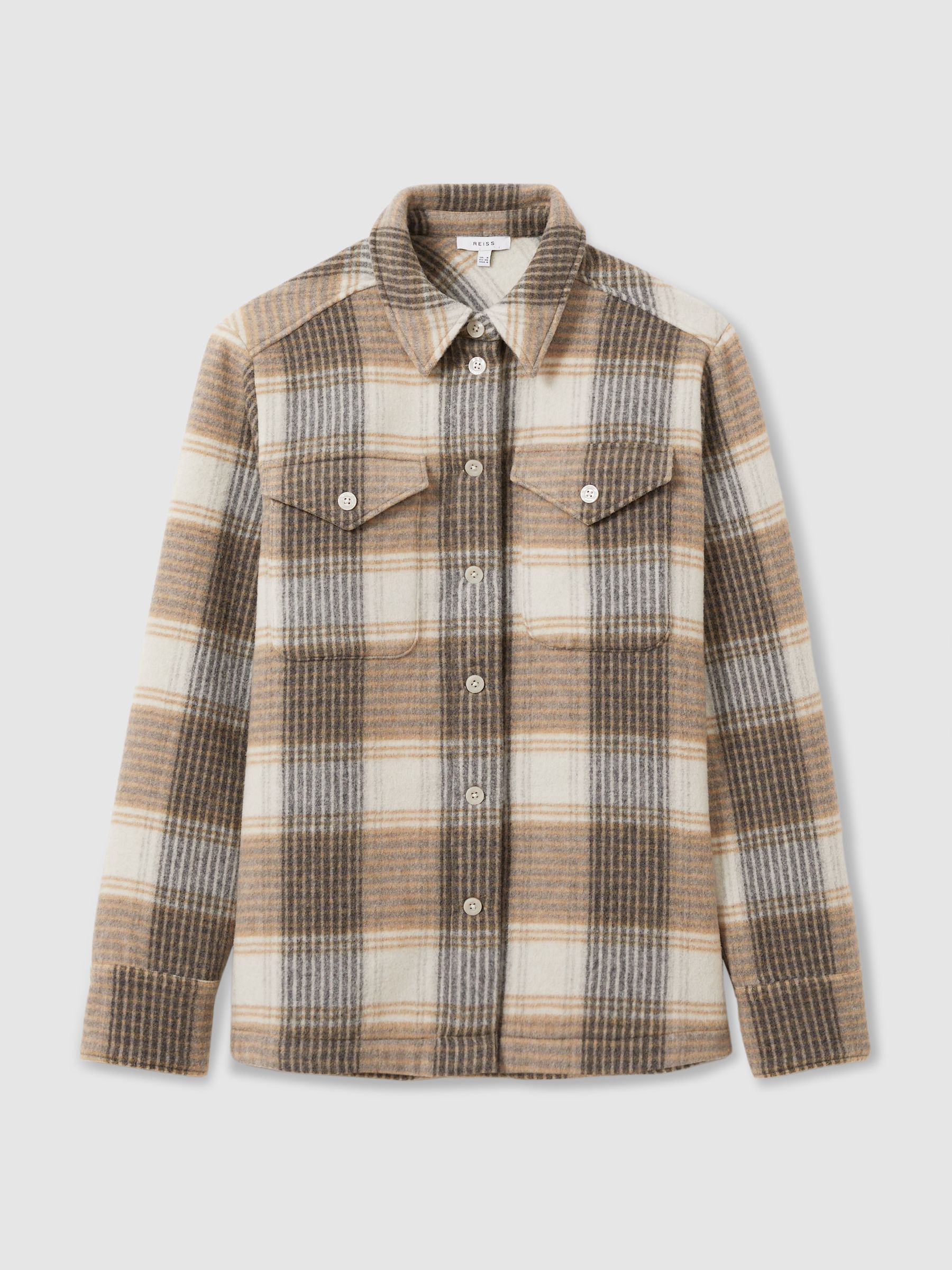 Phoebe Neutral Wool Blend Checked Shacket