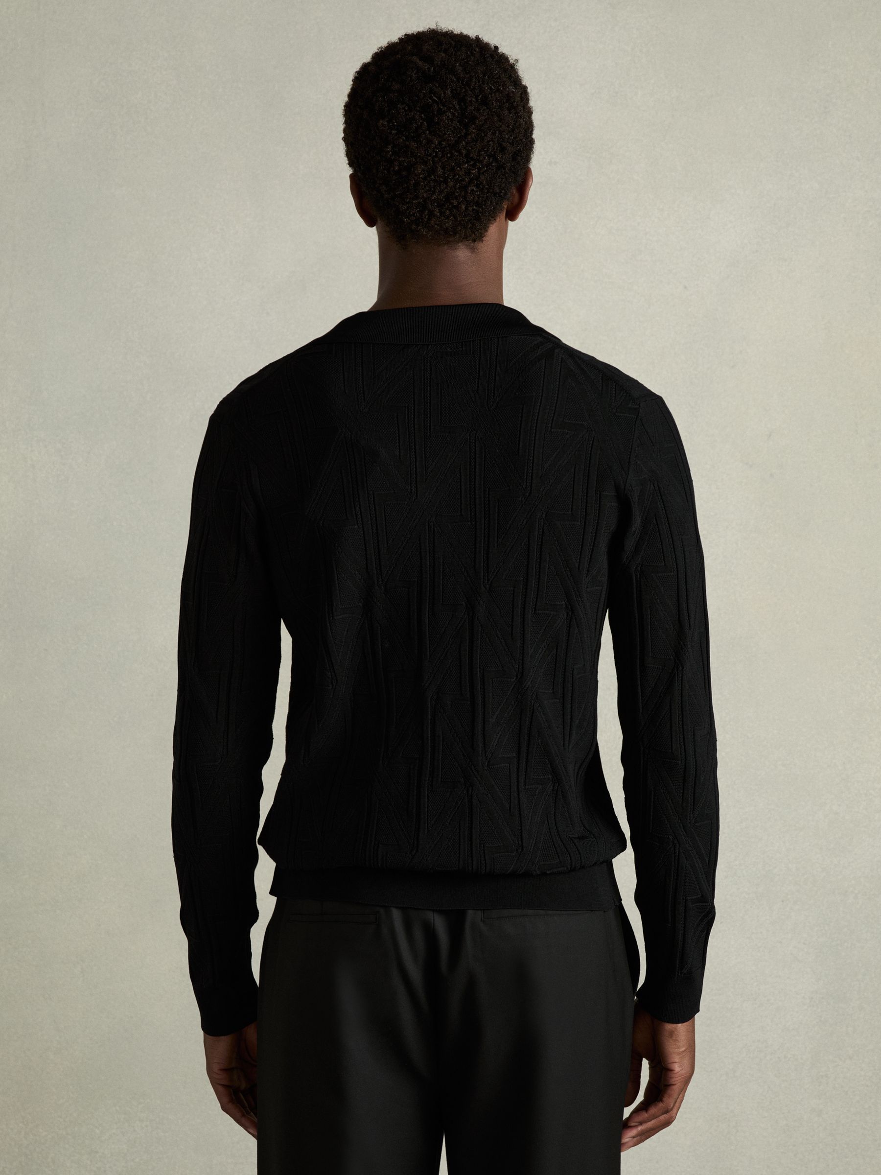 Jacquard Cuban-Collar Button-Through Shirt in Black