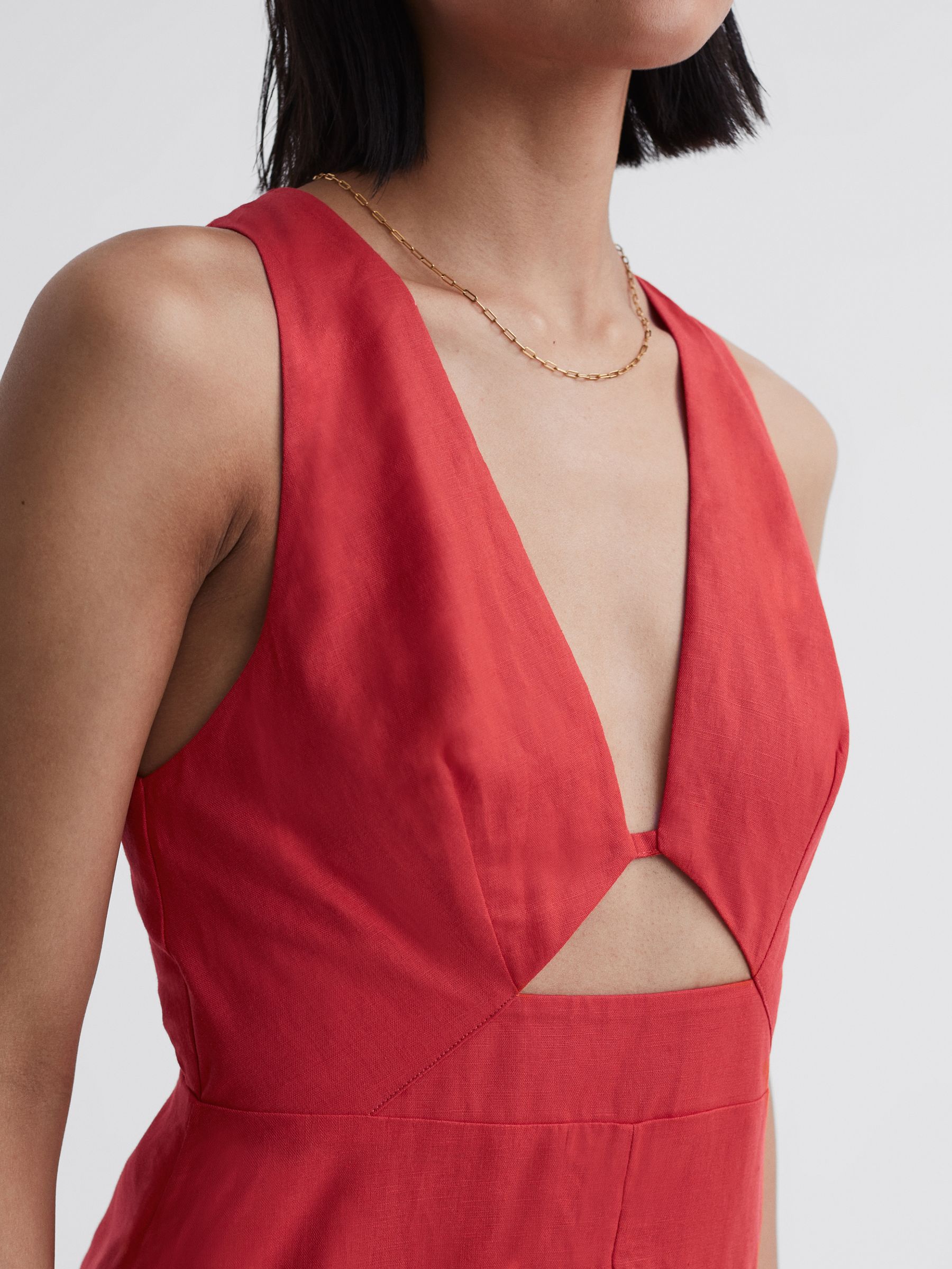 Cotton-Linen Midi Dress in Orange