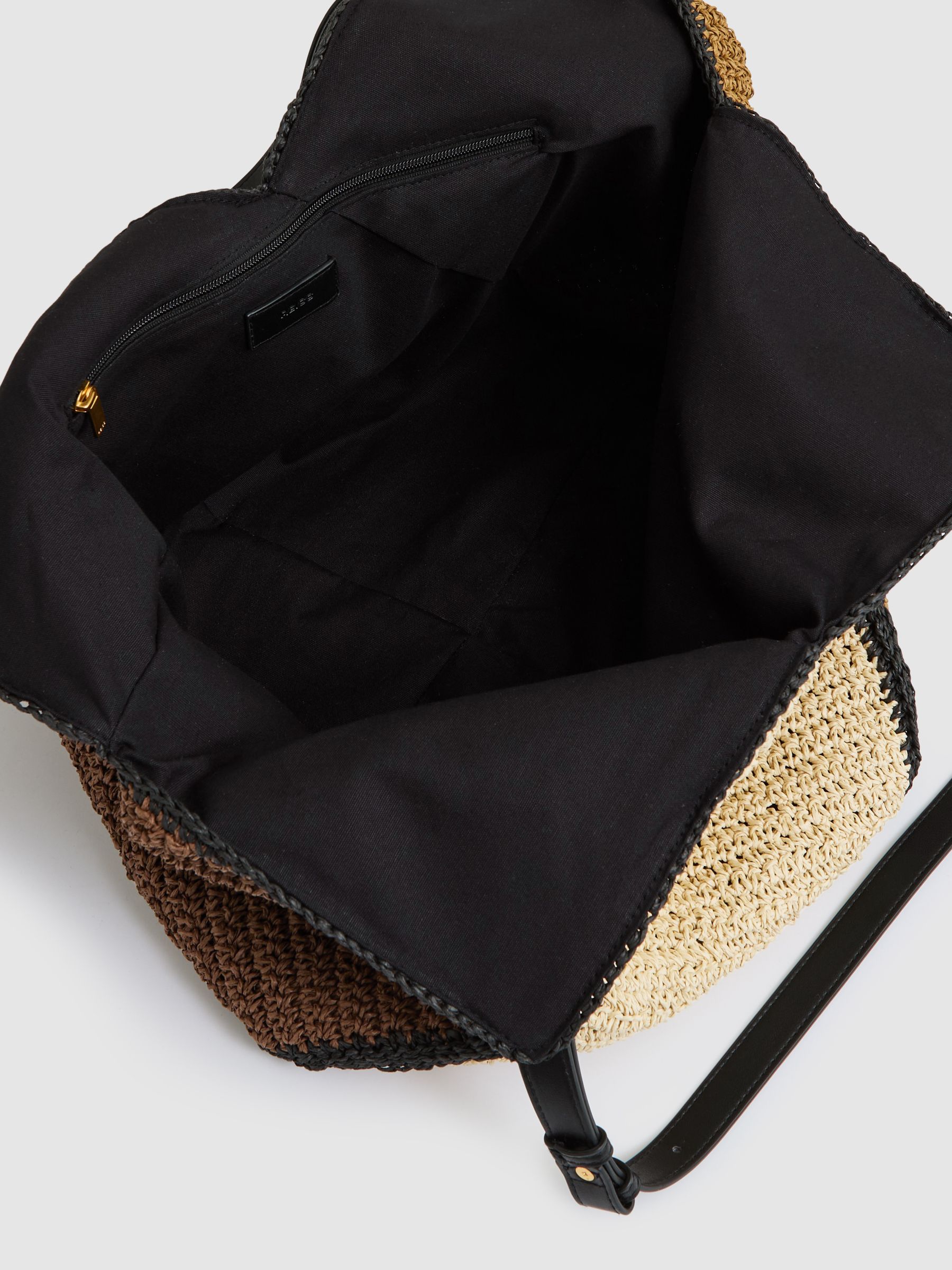 Raffia Colour-Block Tote Bag in Tan