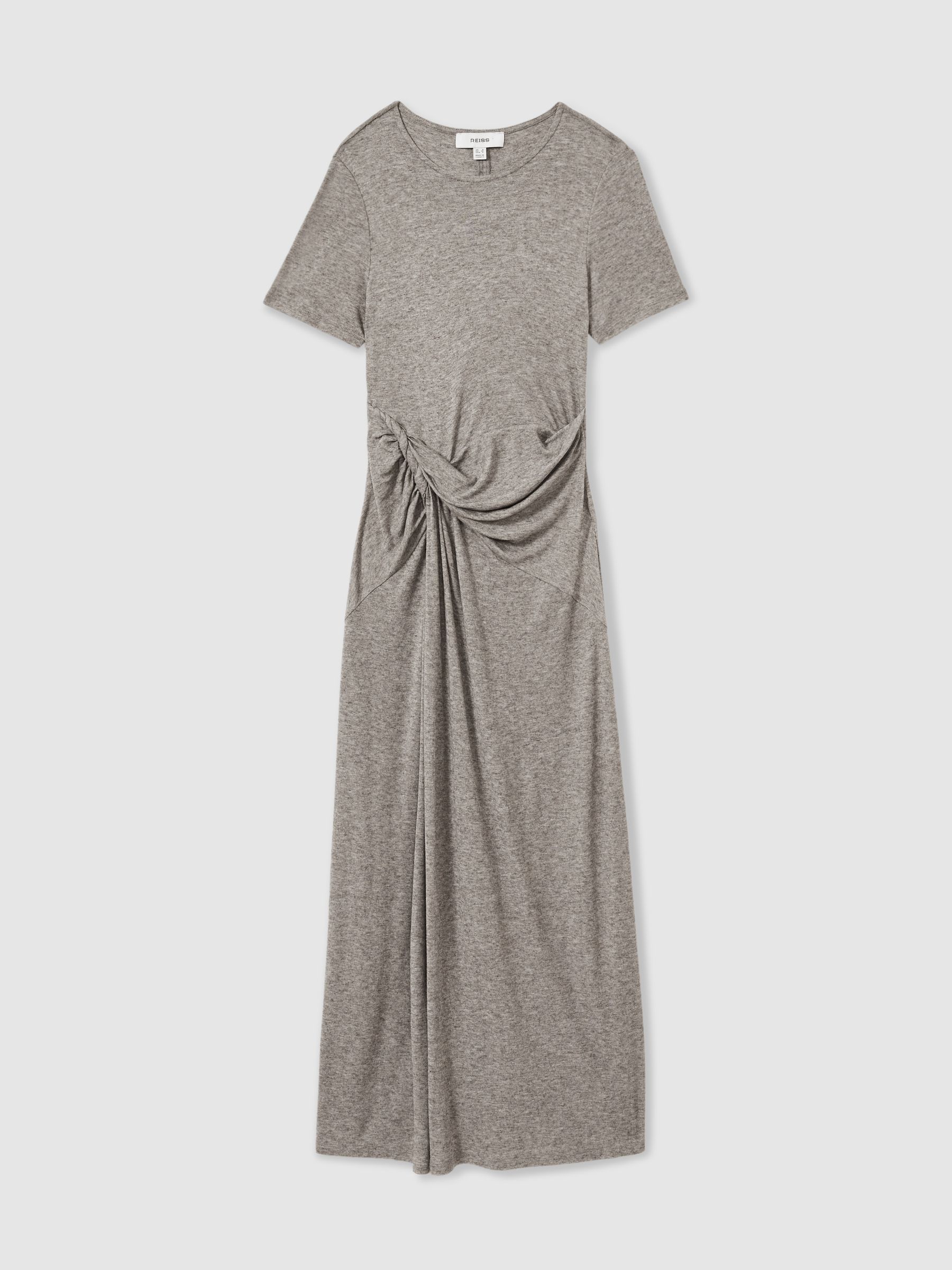 Petite Jersey Twist-Detail Midi Dress in Grey
