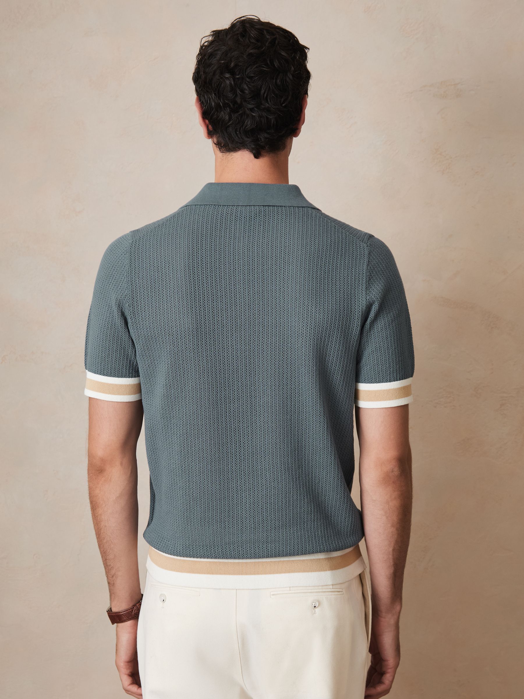 Reiss | Ché Cotton Knit Polo Shirt in Airforce Blue