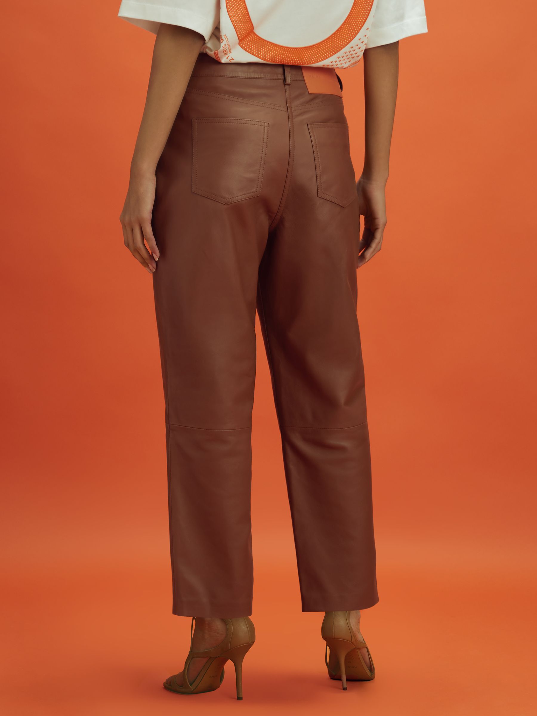 McLaren F1 Cropped Leather Trousers in Tan