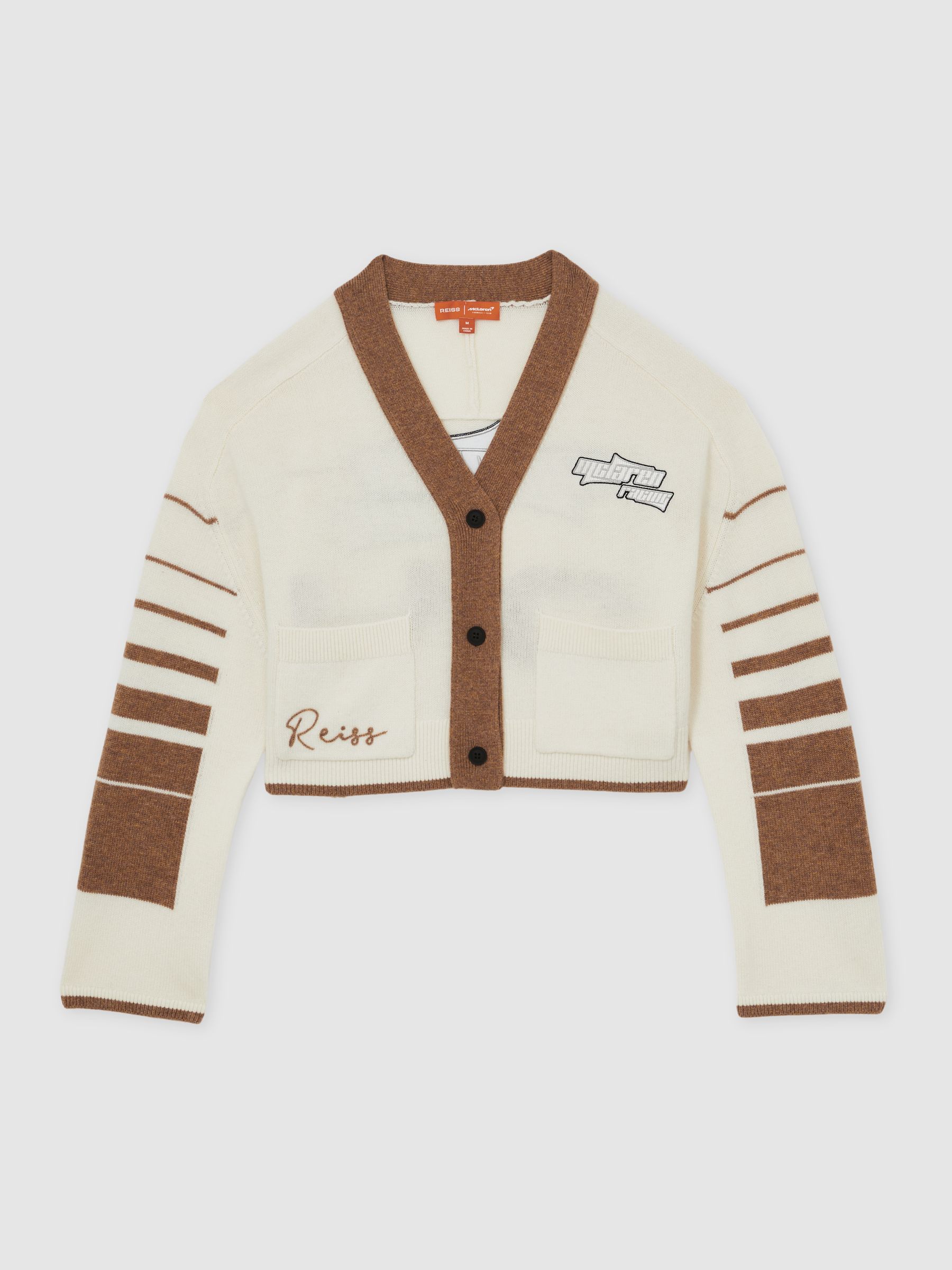 McLaren F1 Team Crop Varsity Cardigan in Off White/Camel