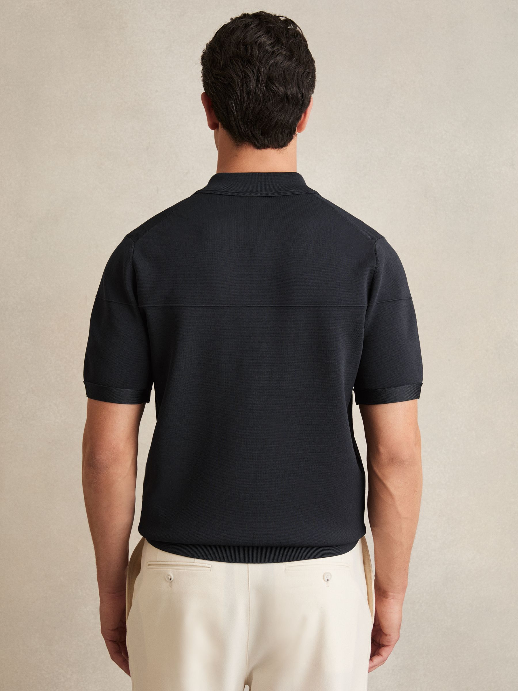 Press-Stud Seam-Detail Polo Shirt in Navy