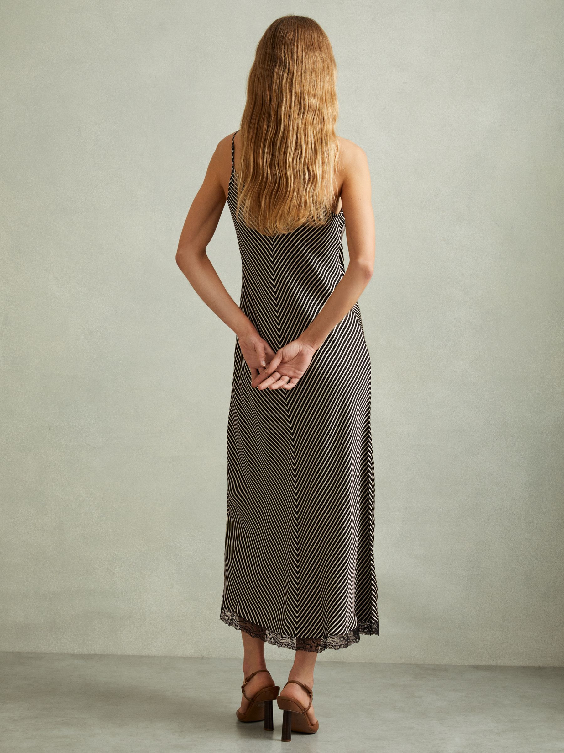 Camilla Black Striped Lace Trim Midi Dress