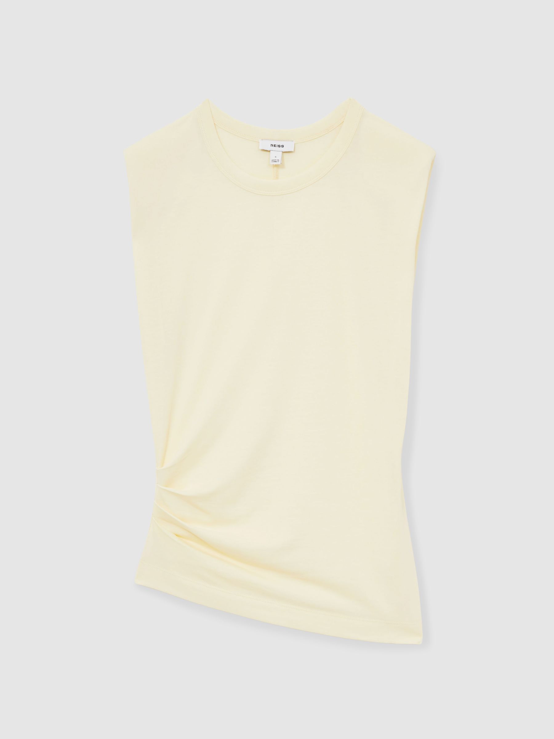 Shoulder-Pad Ruched Jersey Top in Buttermilk