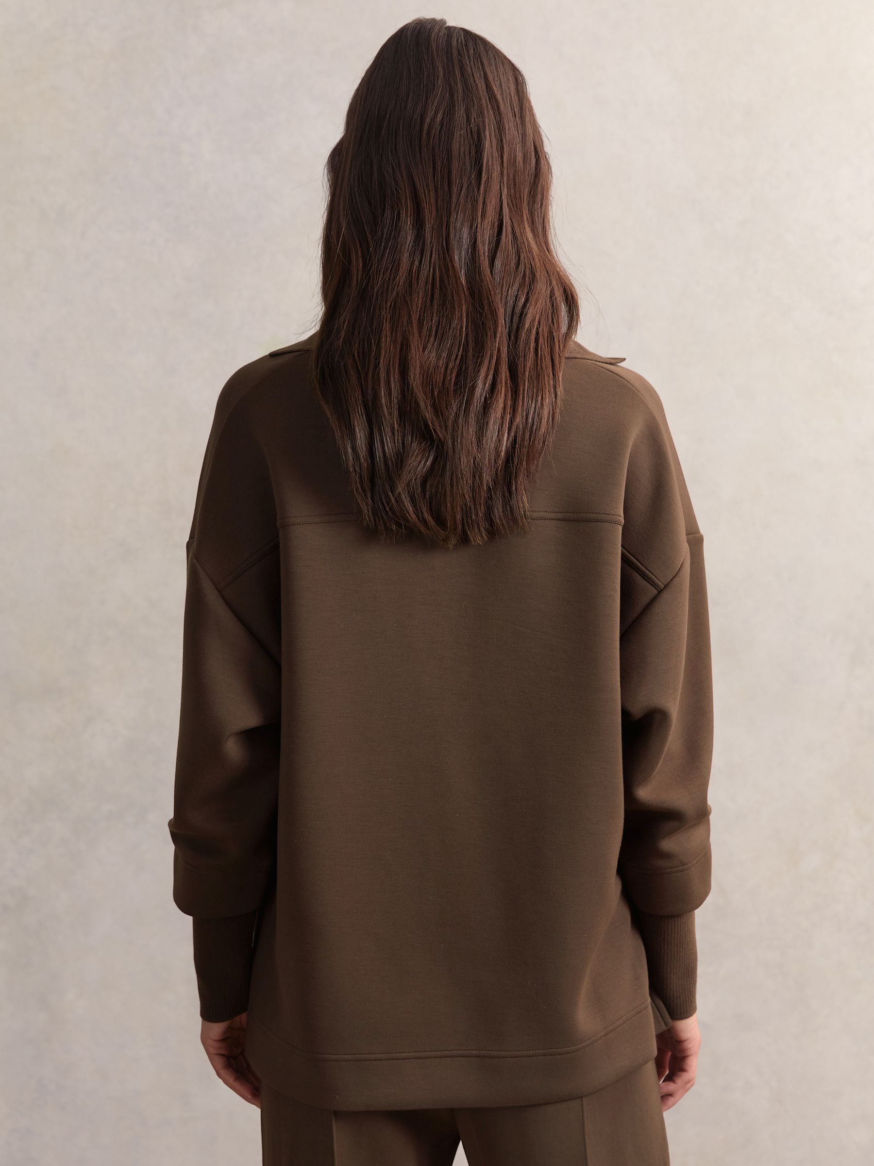 Interlock Open-Collar Sweatshirt in Chocolate
