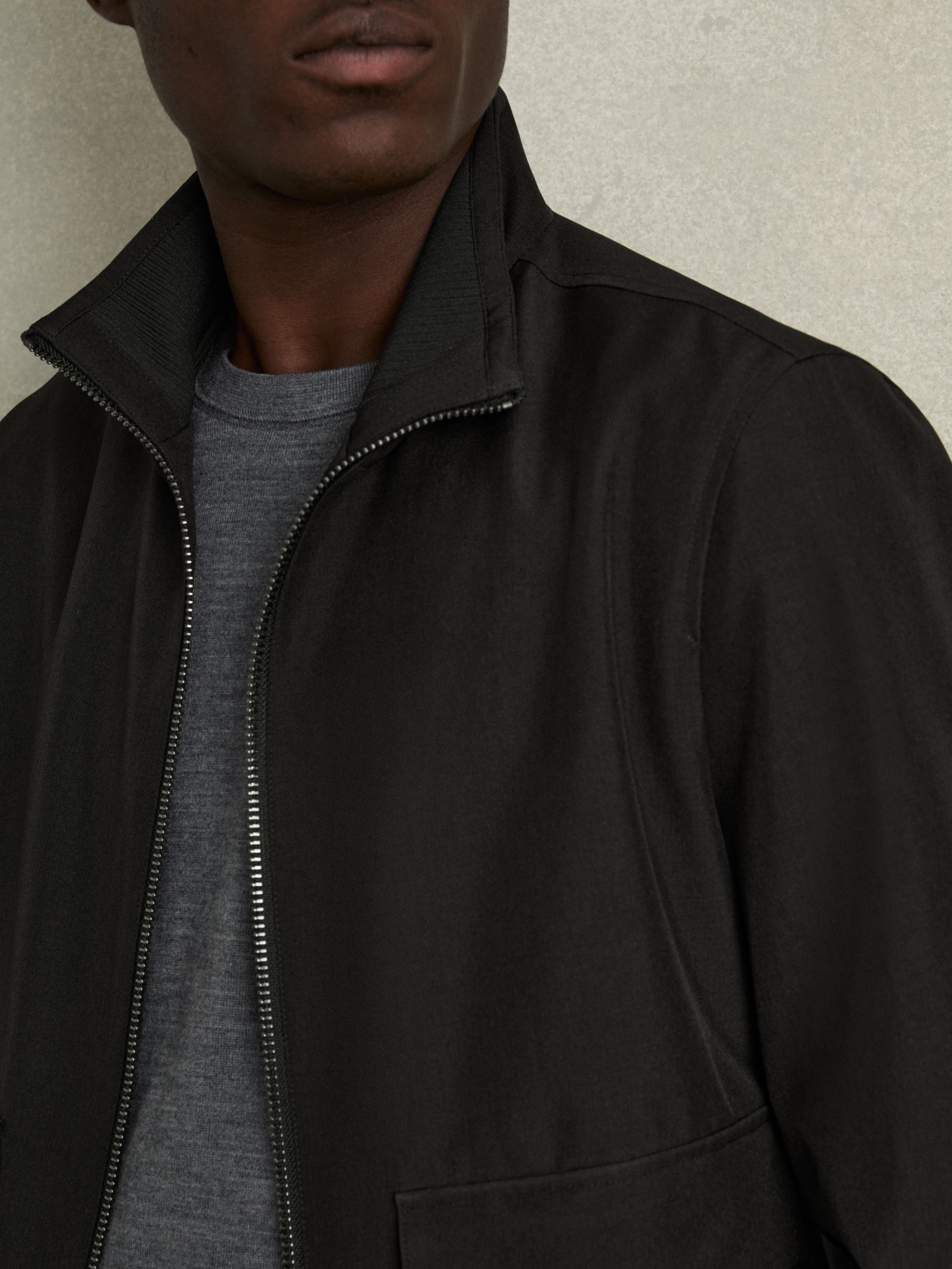 Zip-Through Funnel-Neck Jacket in Black