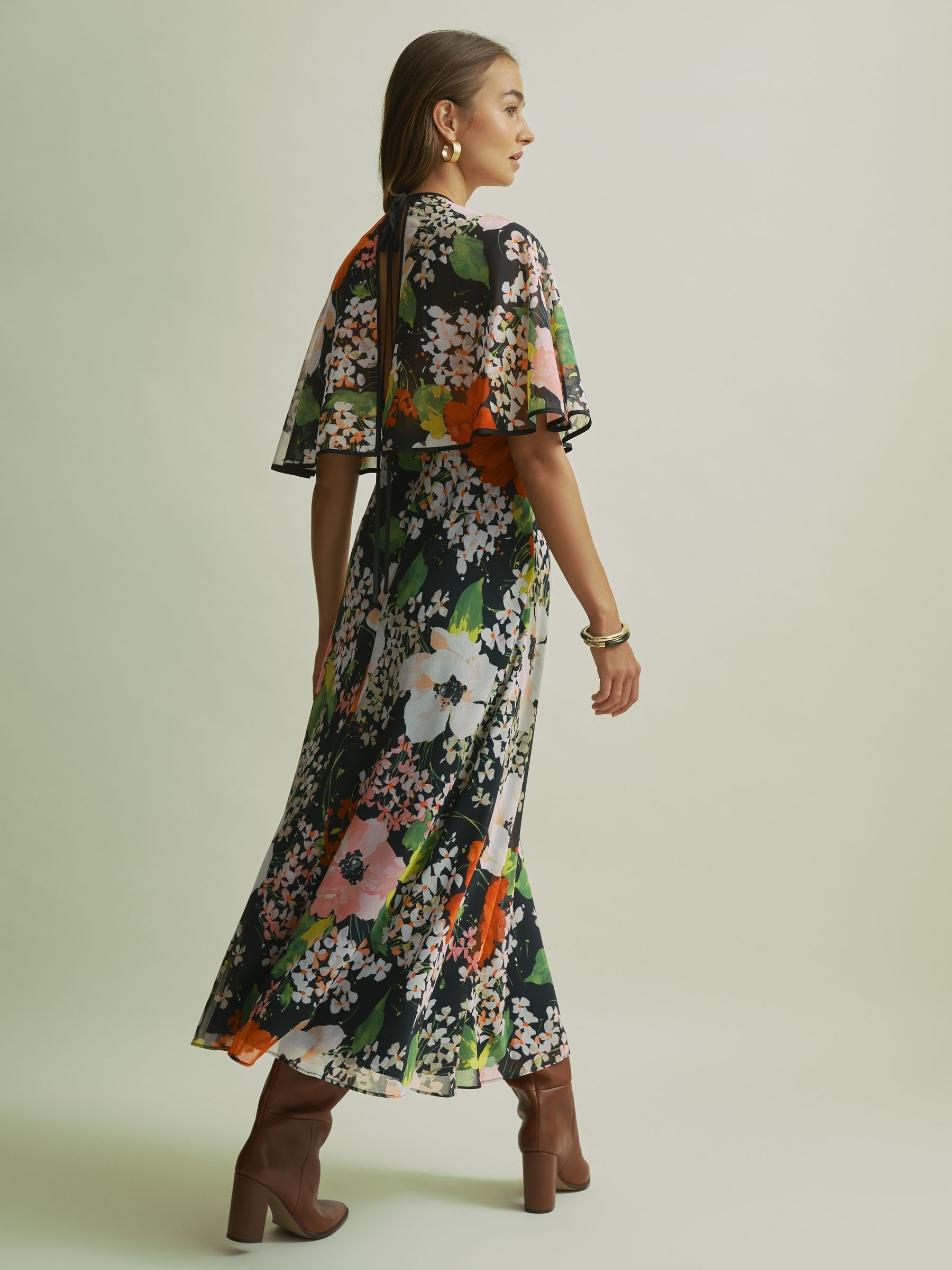 Florere Cape Detail Midi Dress in Multi