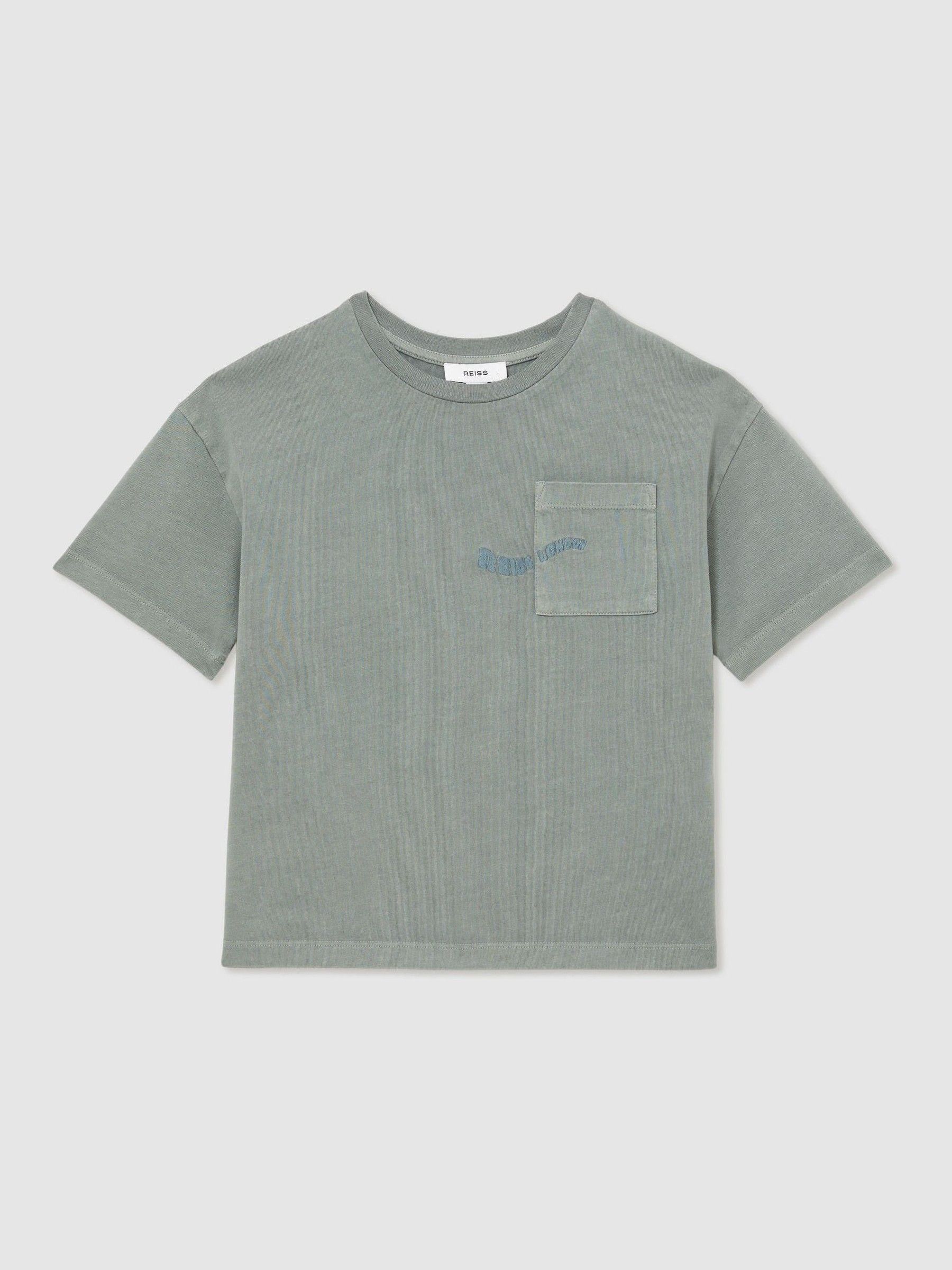 9-13 yrs Cotton Palm-Embroidery Oversize T-Shirt in Washed Sage