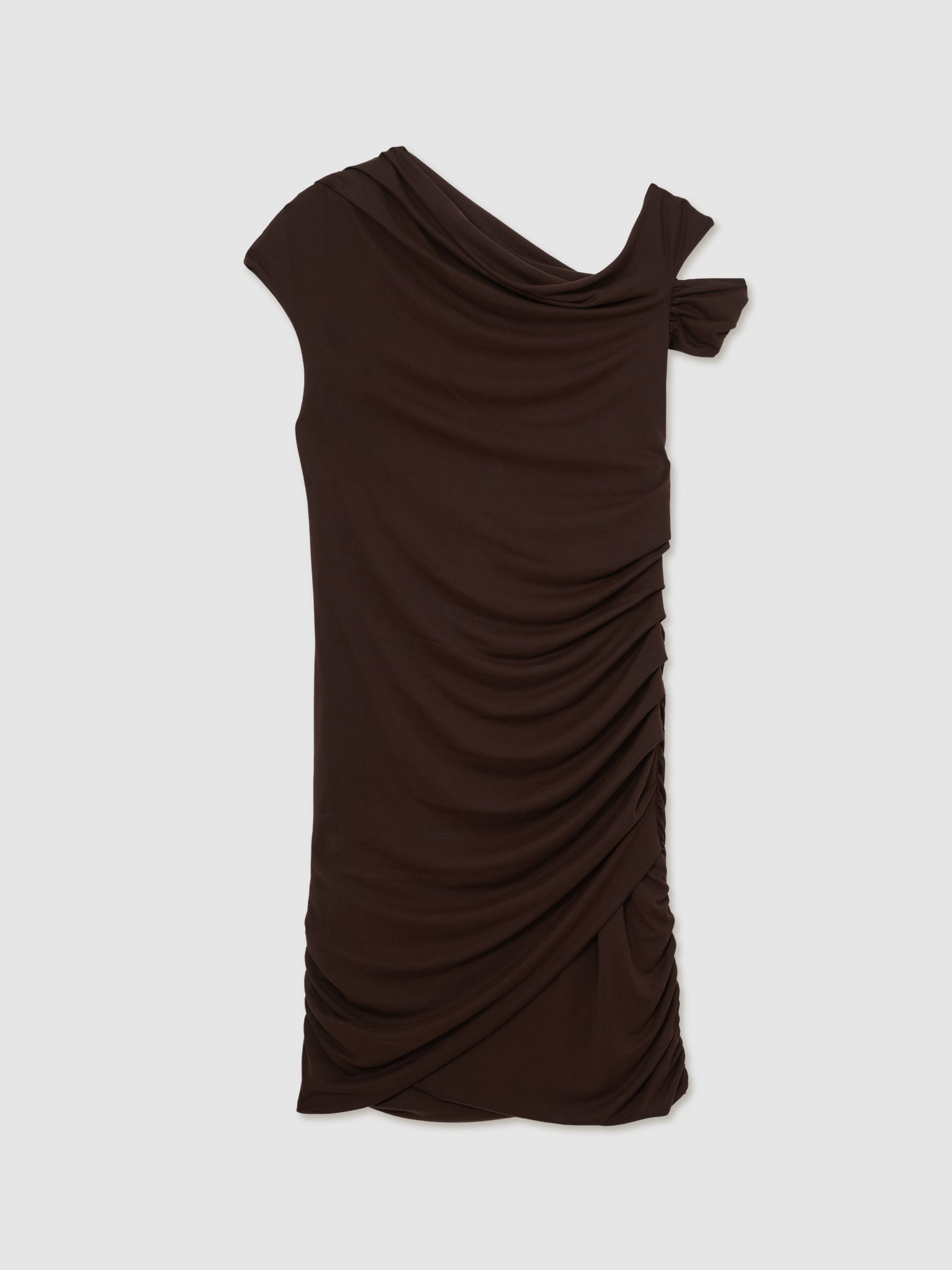 Ruched Jersey Mini Dress in Chocolate Brown