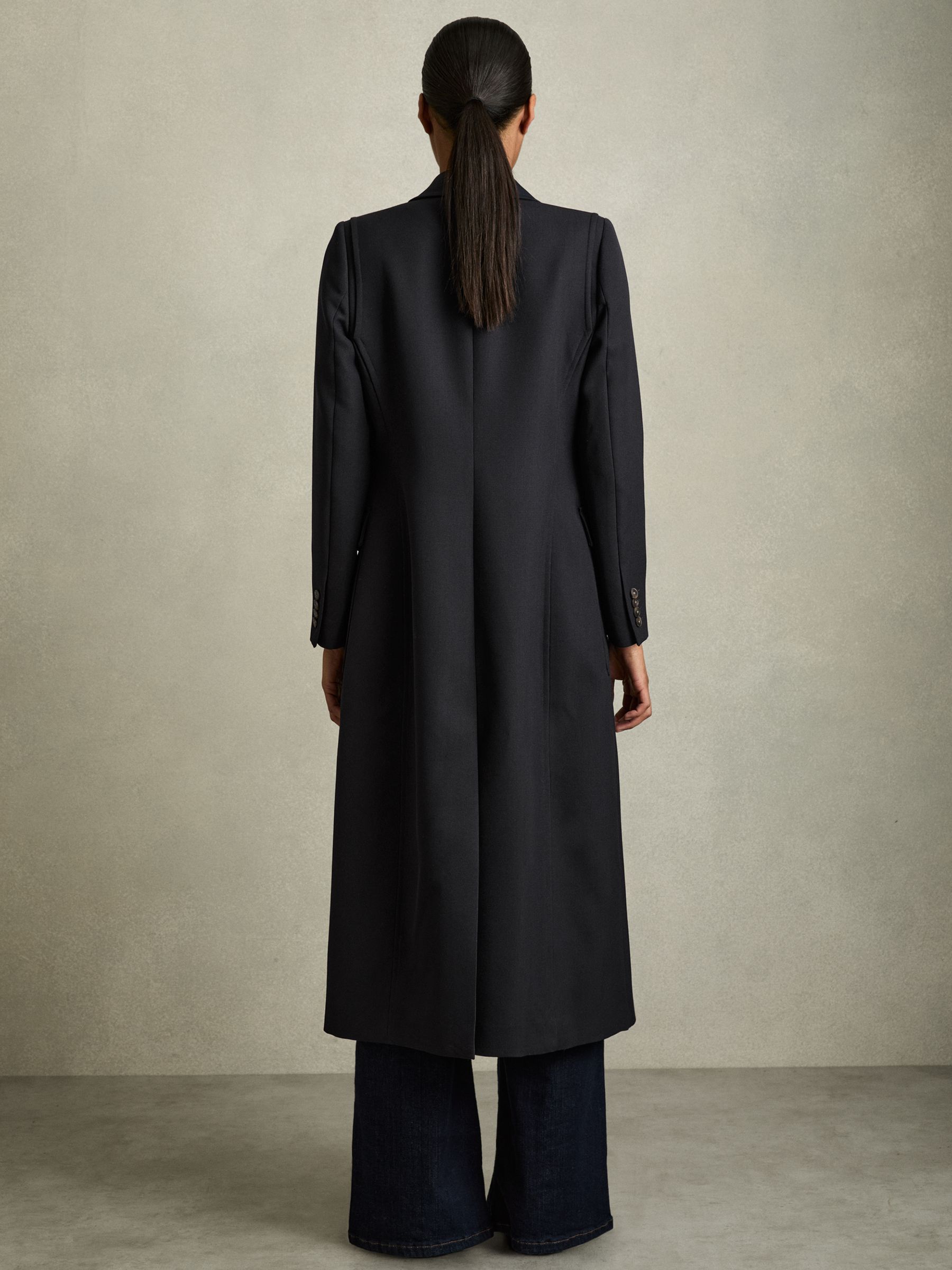 Wool-Blend Single-Breasted Coat in Navy