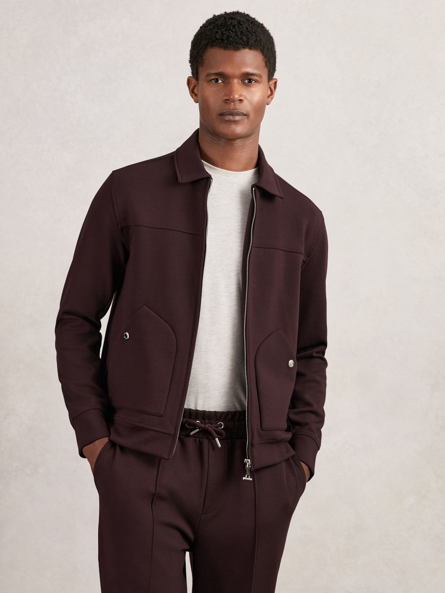 Interlock Zip Through Overshirt in Cherry Red