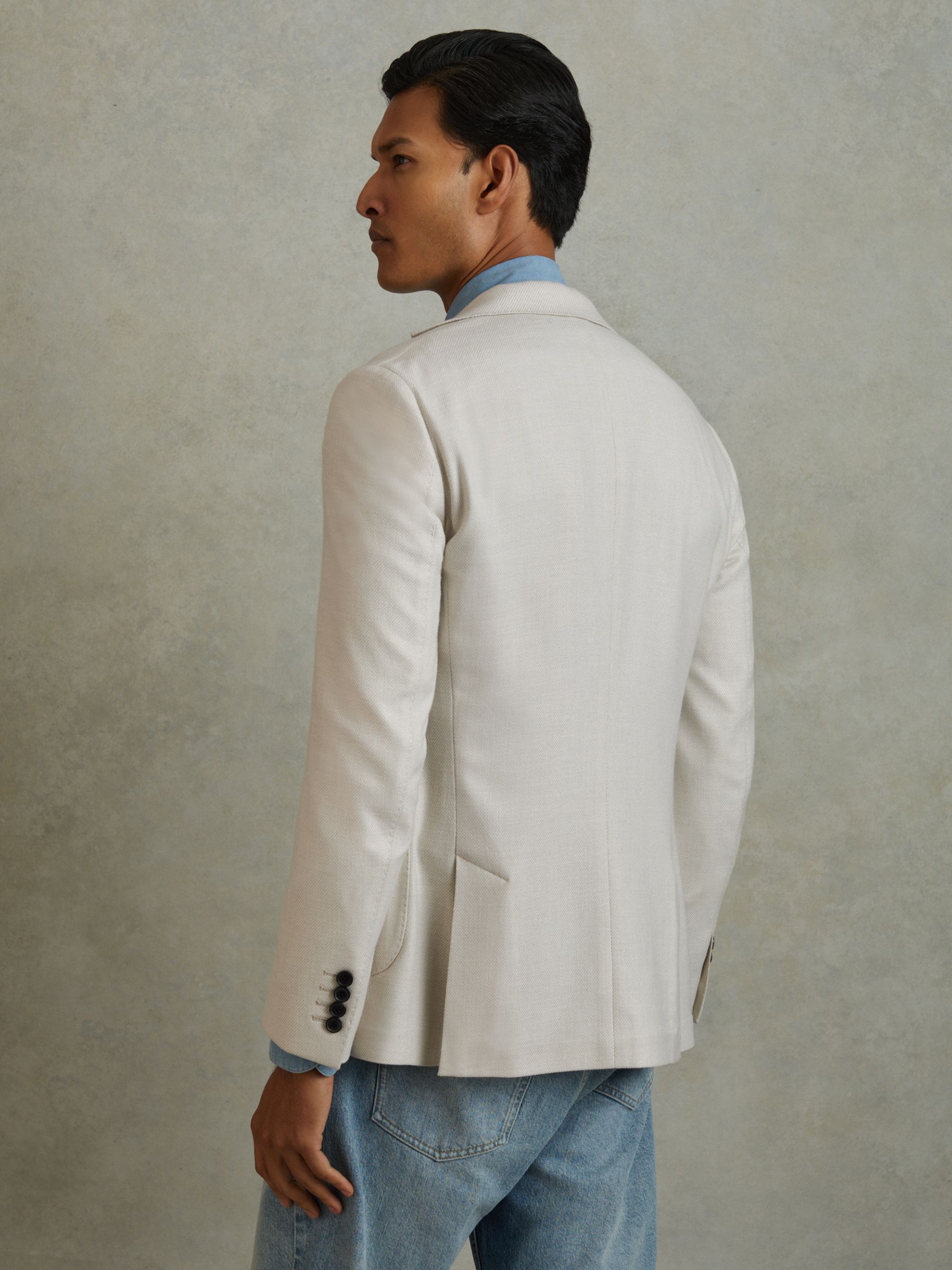 Single Breasted Blazer With Cotton in Stone