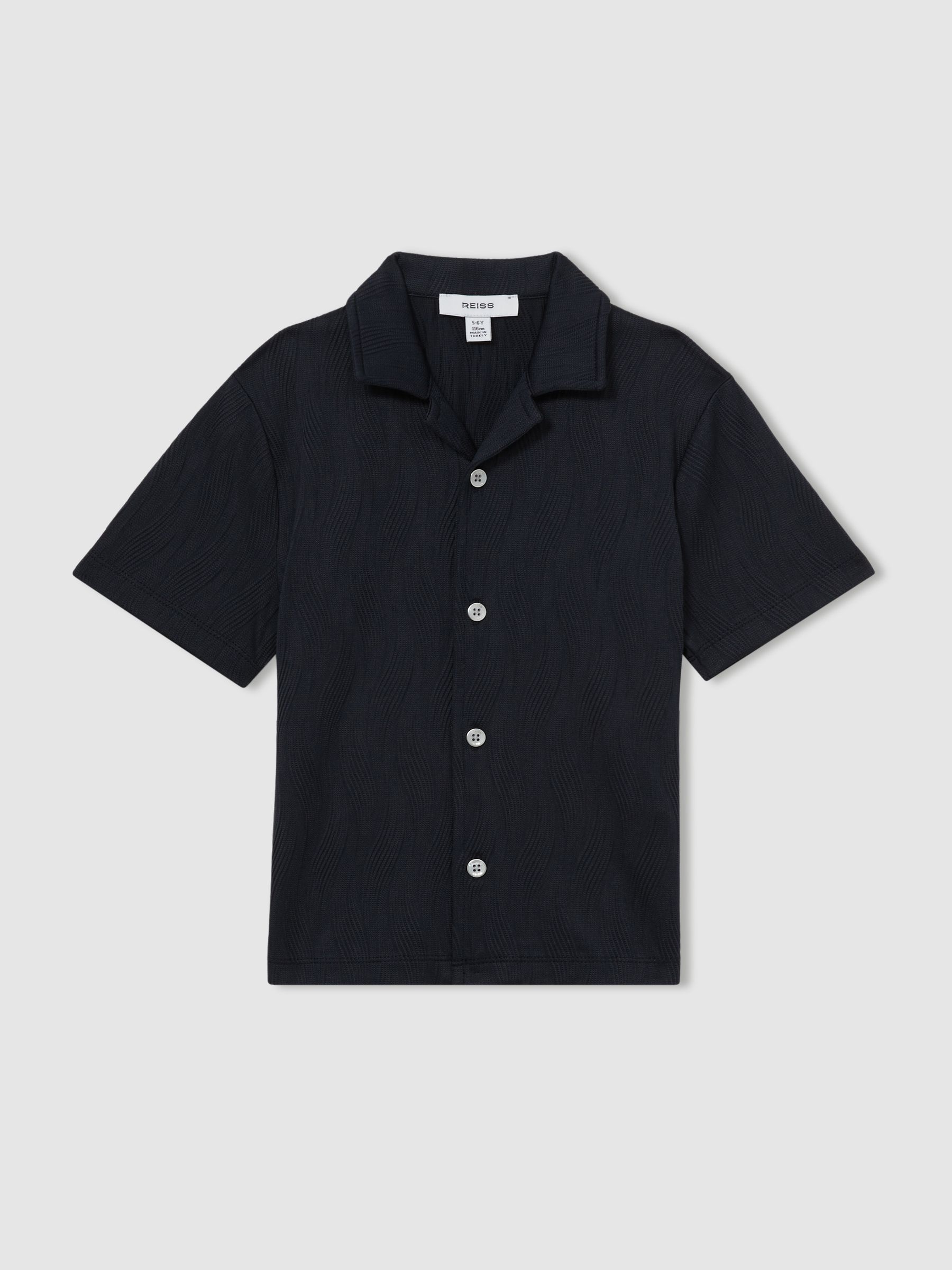 9-13 yrs Wave Jacquard Cuban Collar Shirt in Navy