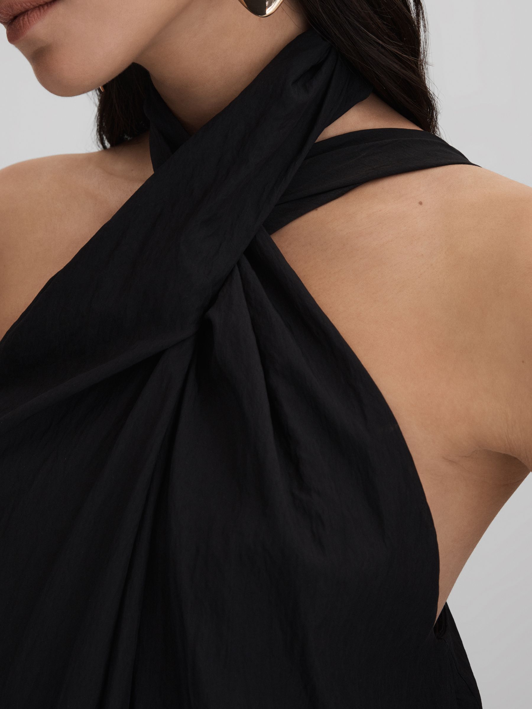 Taffeta Halter Neck Maxi Dress in Black