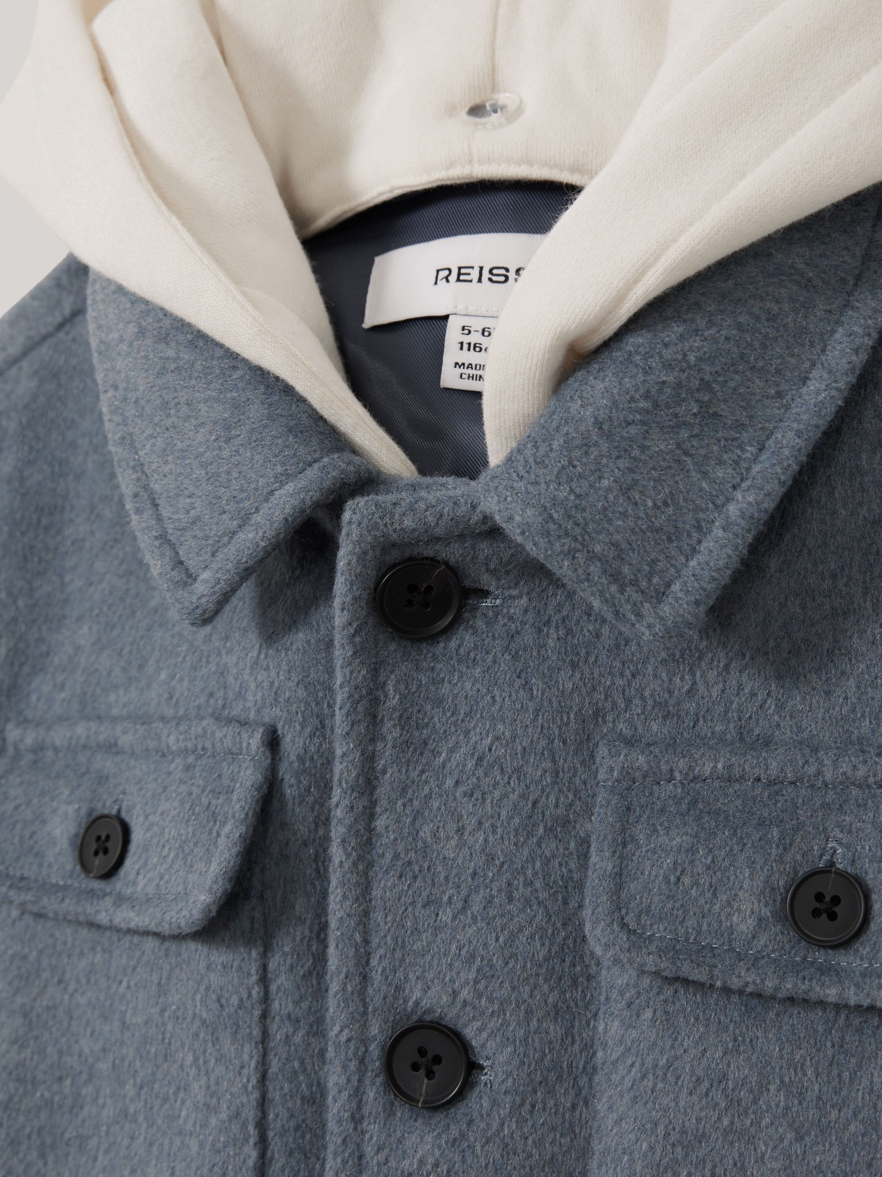 9-13 yrs Removable-Hood Brushed-Twill Overshirt in Airforce Blue